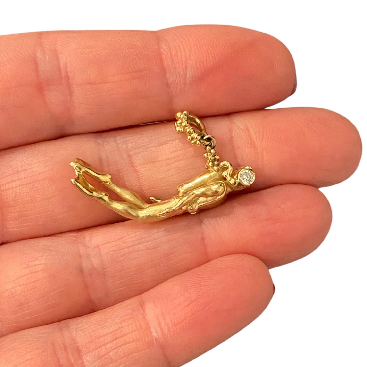 Vintage 14K Diamond Set Scuba Diver Charm Pendant