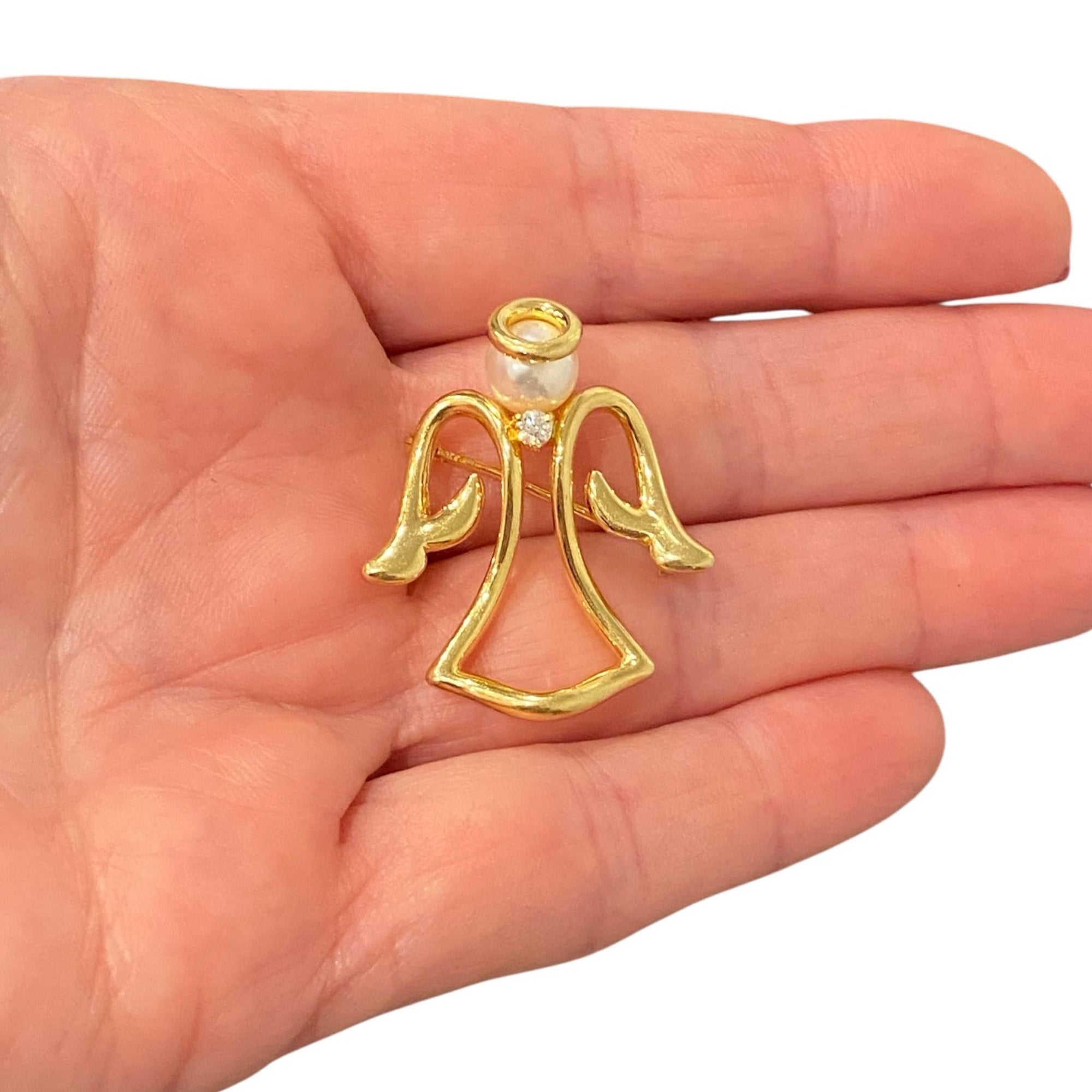 Mikimoto 18K Gold Akoya Pearl and Diamond Angel Pin Brooch