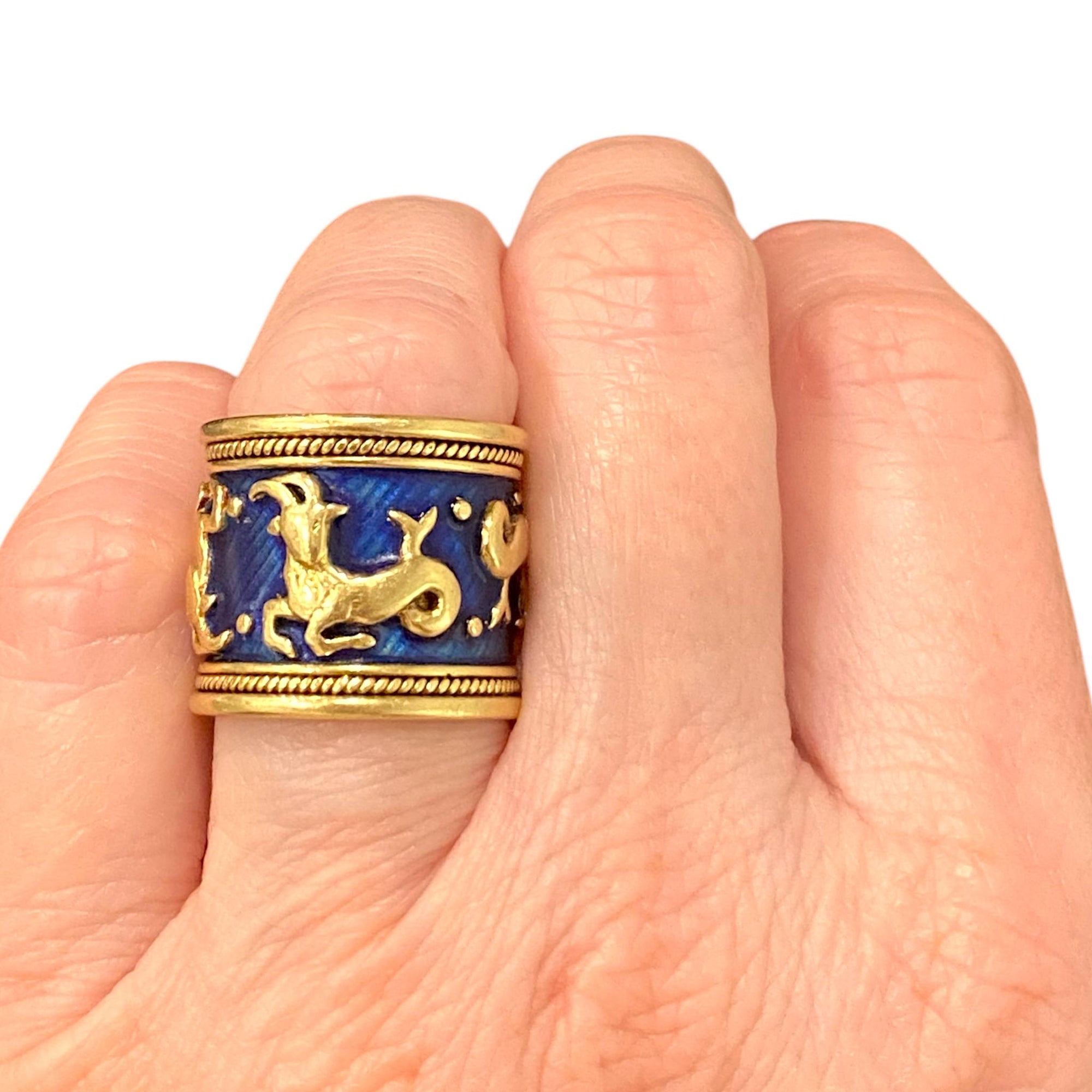 Vintage ELizabeth Gage Sagittarius Zodiac Enamel Band Ring