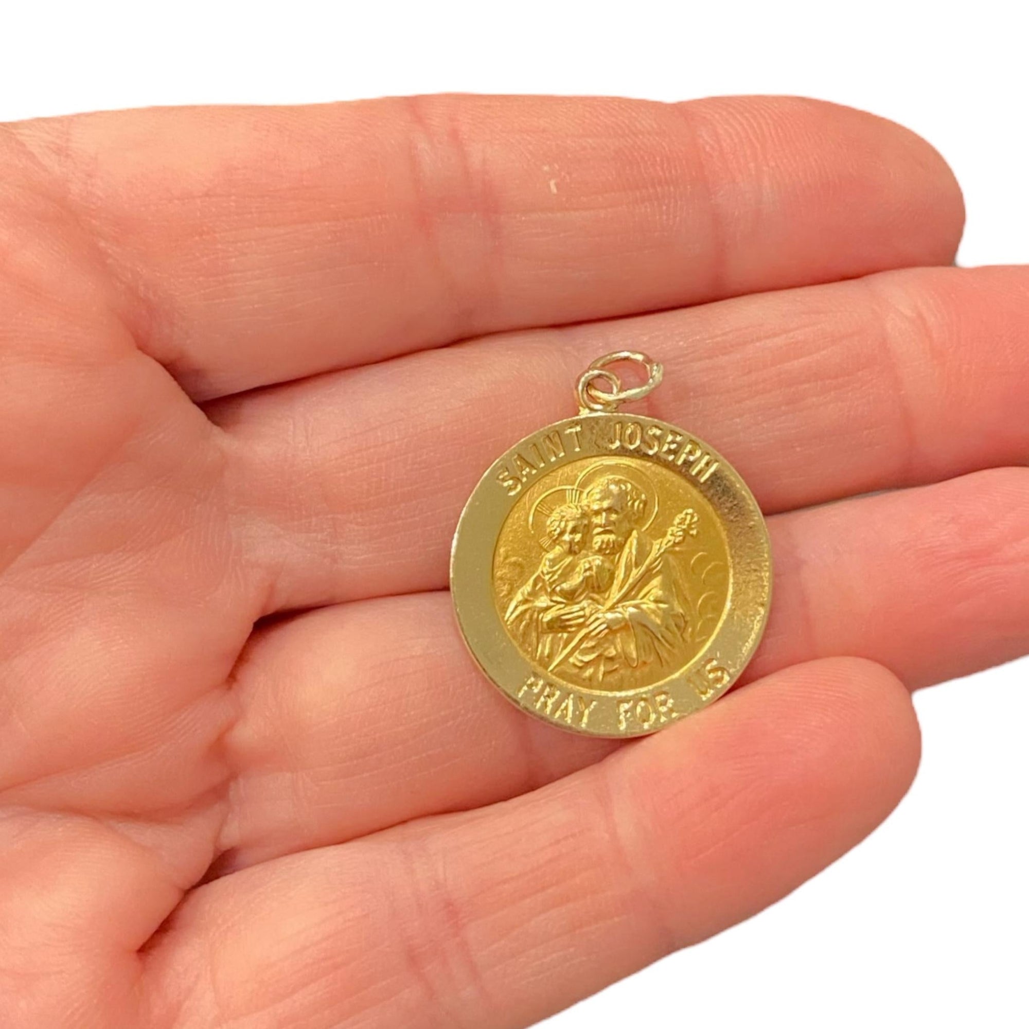 Vintage 14K Saint Joseph Pray For Us Charm Pendant