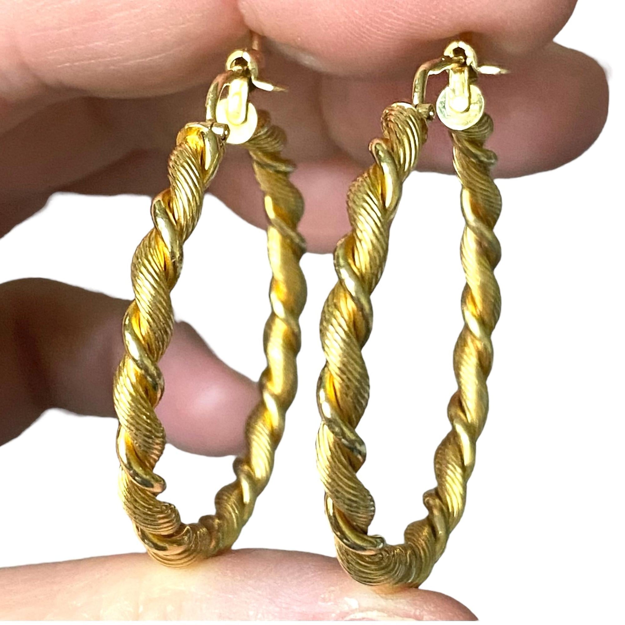 18K Yellow Gold Twisted Hoop Earrings