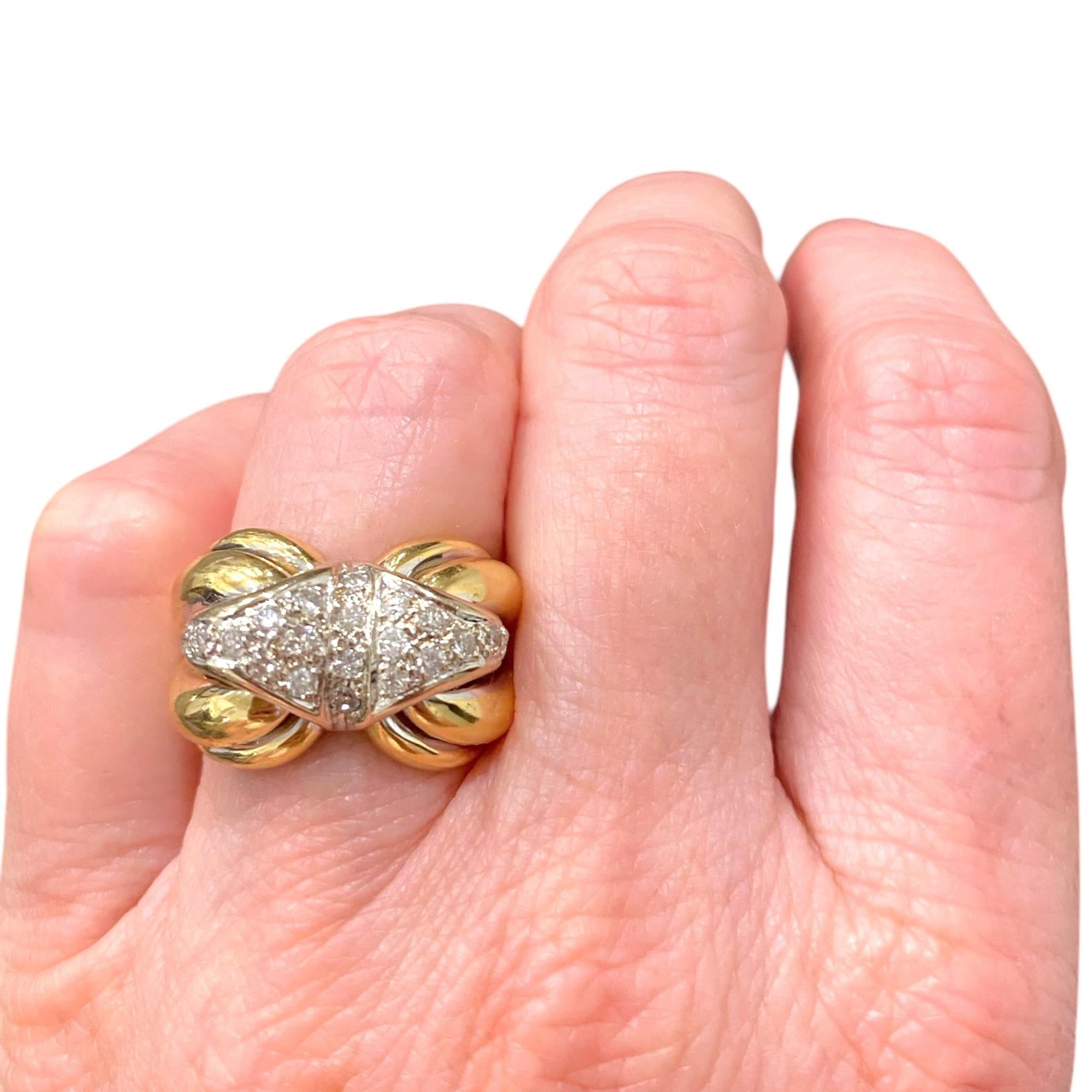 Vintage 18K Two Tone Diamond Cocktail Ring