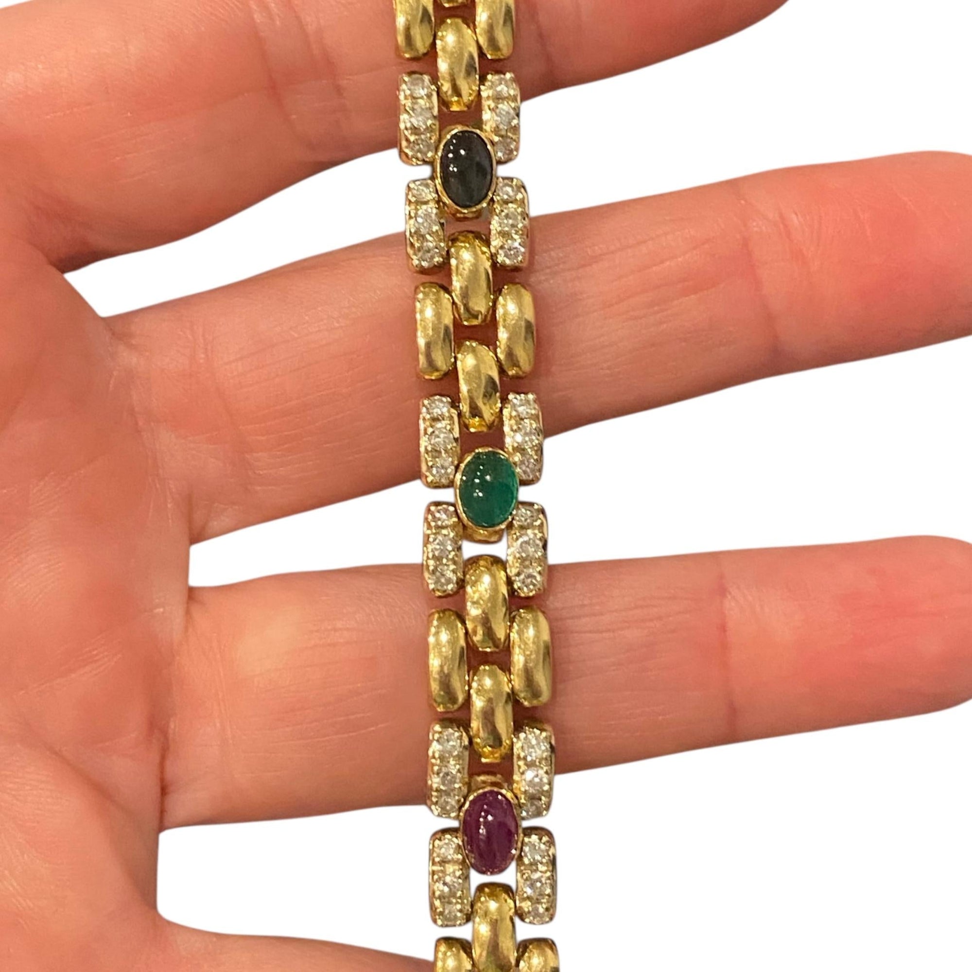 Vintage 14K Ruby Emerald Sapphire Diamond Bracelet