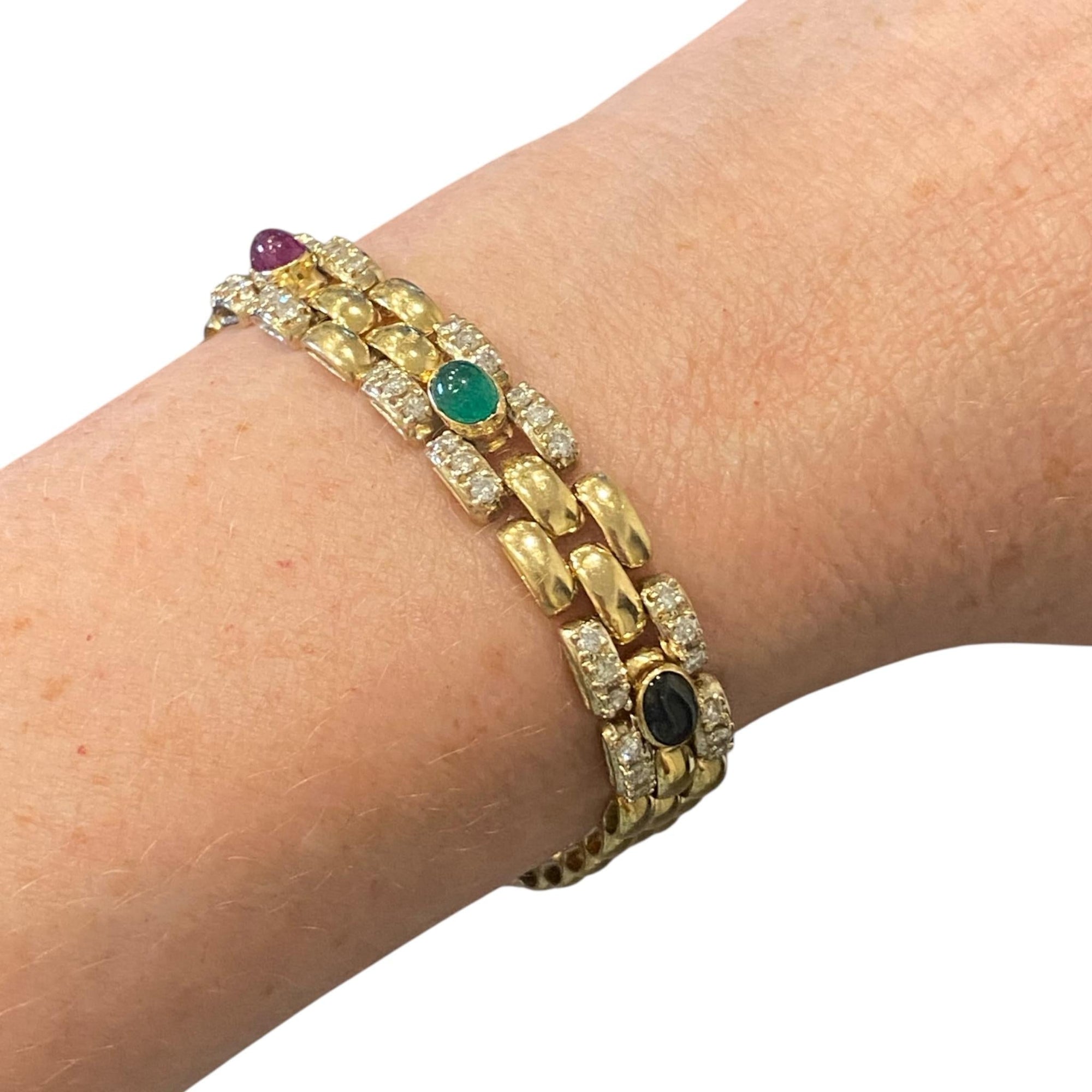 Vintage 14K Ruby Emerald Sapphire Diamond Bracelet