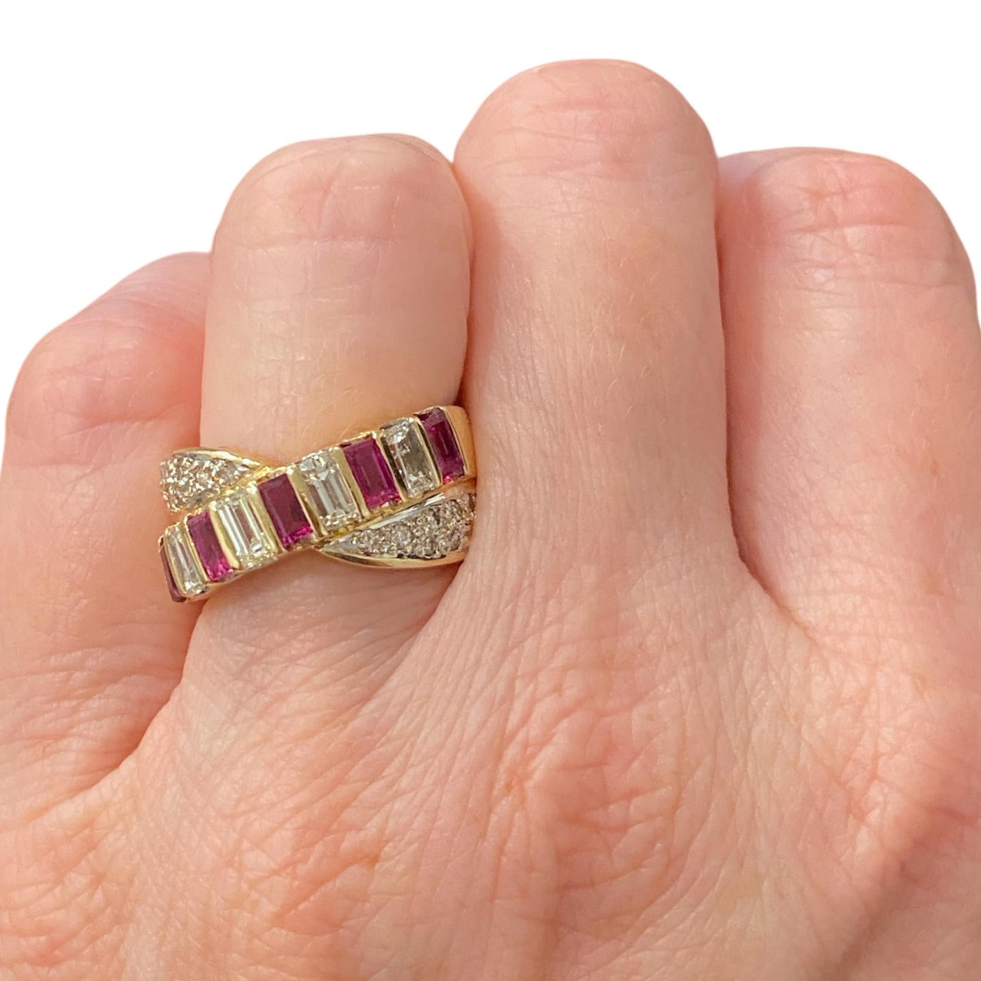 18K Gold Ruby and Diamond Crossover Ring