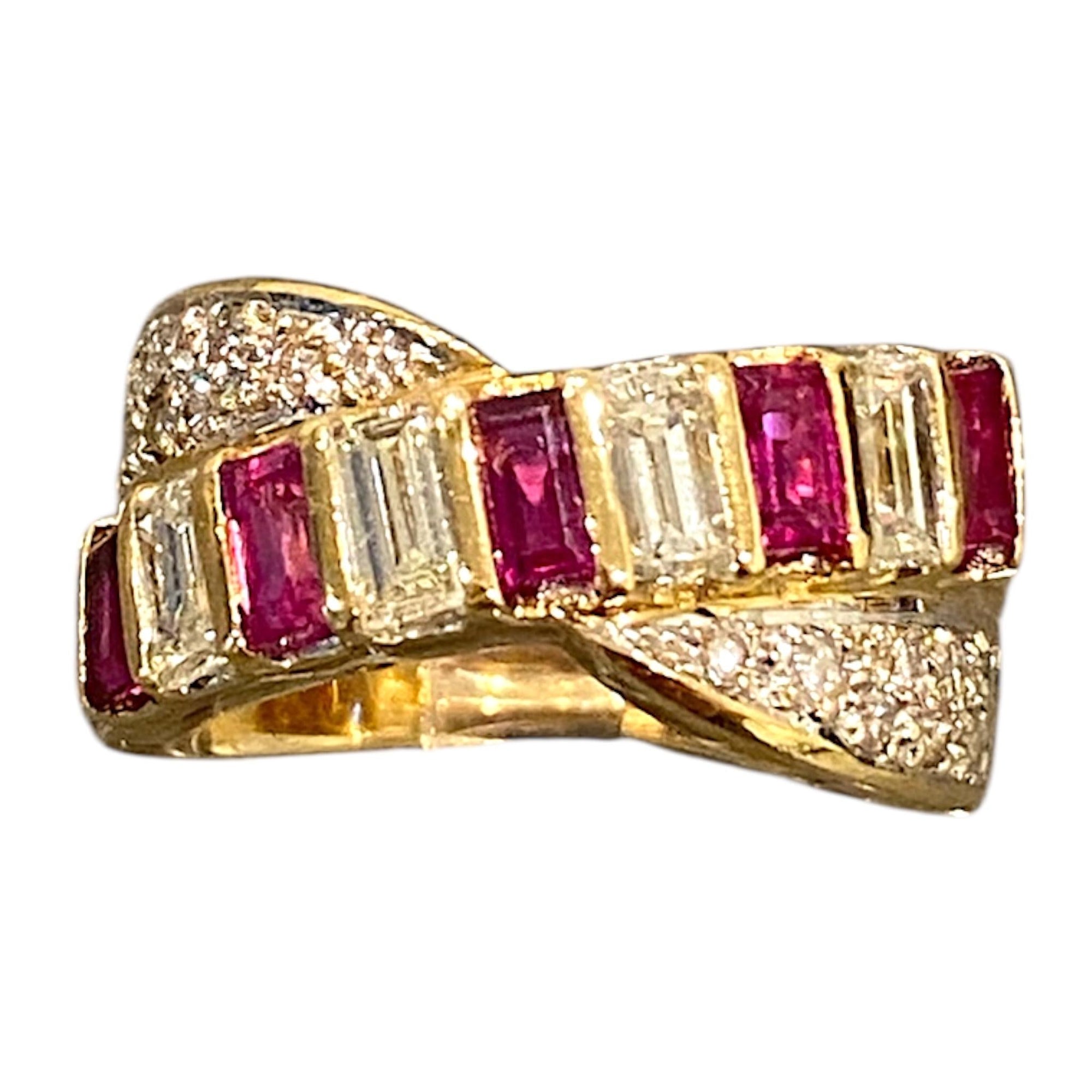 18K Gold Ruby and Diamond Crossover Ring