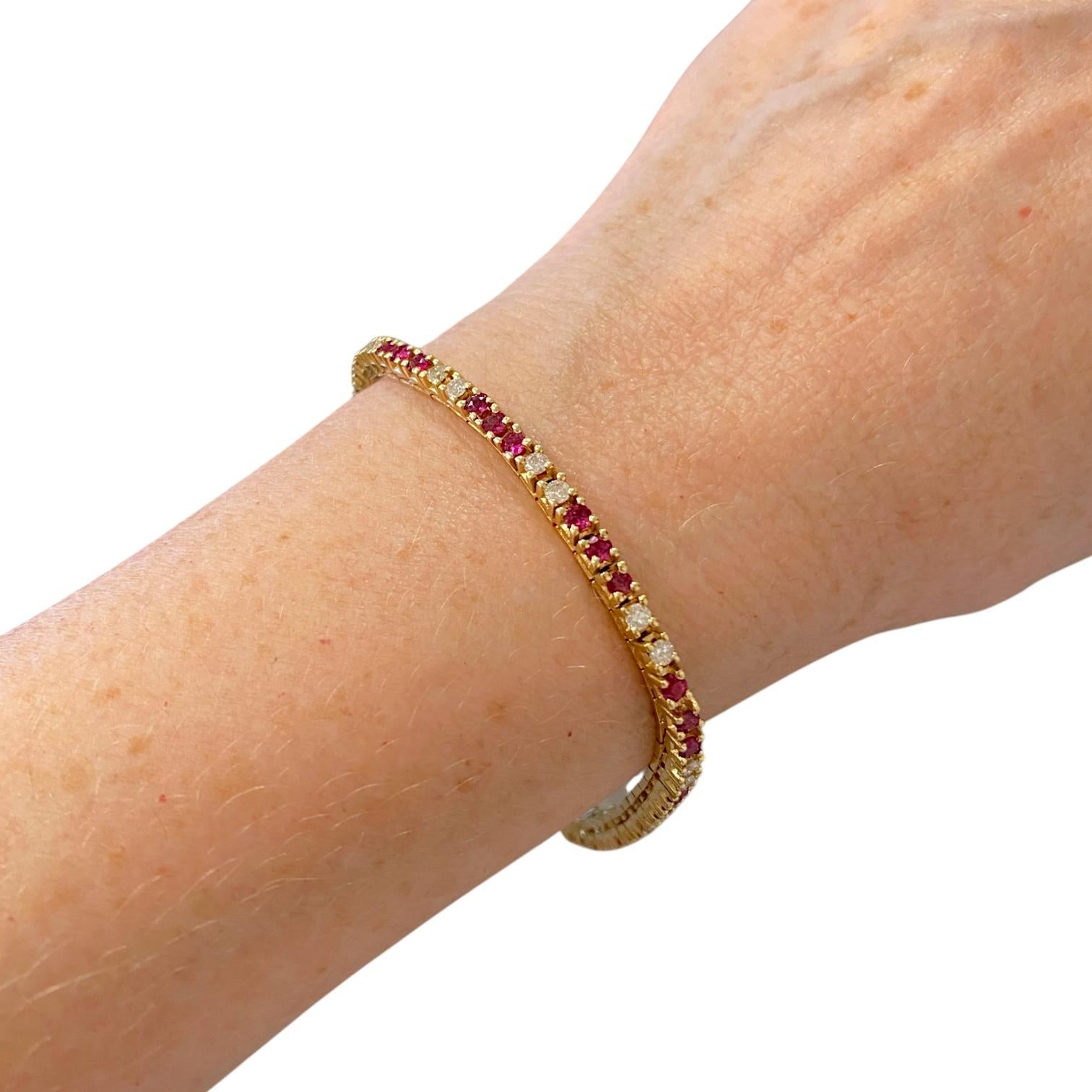 14K Yellow Gold Ruby & Diamond Tennis Bracelet