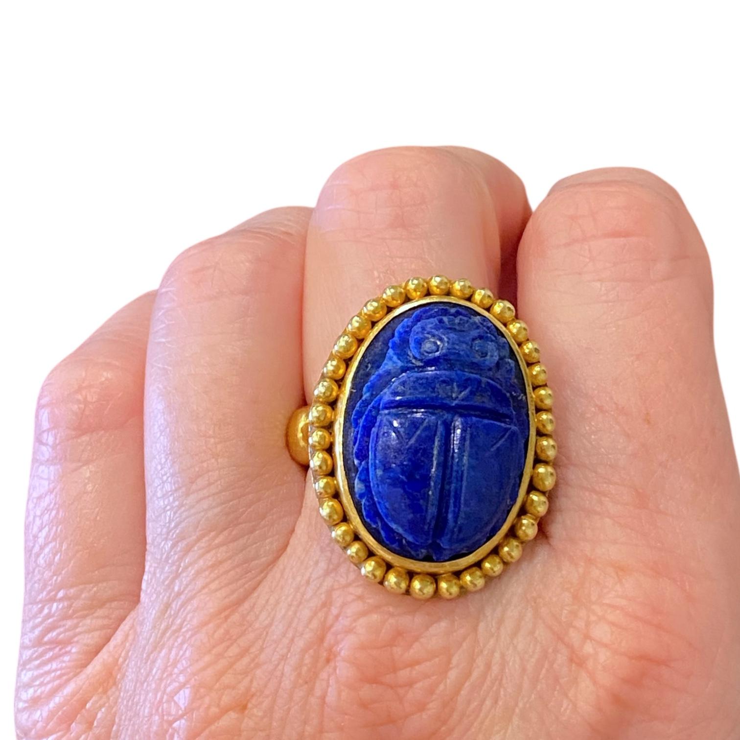 Large 18K Gold Lapis Lazuli Scarab Ring