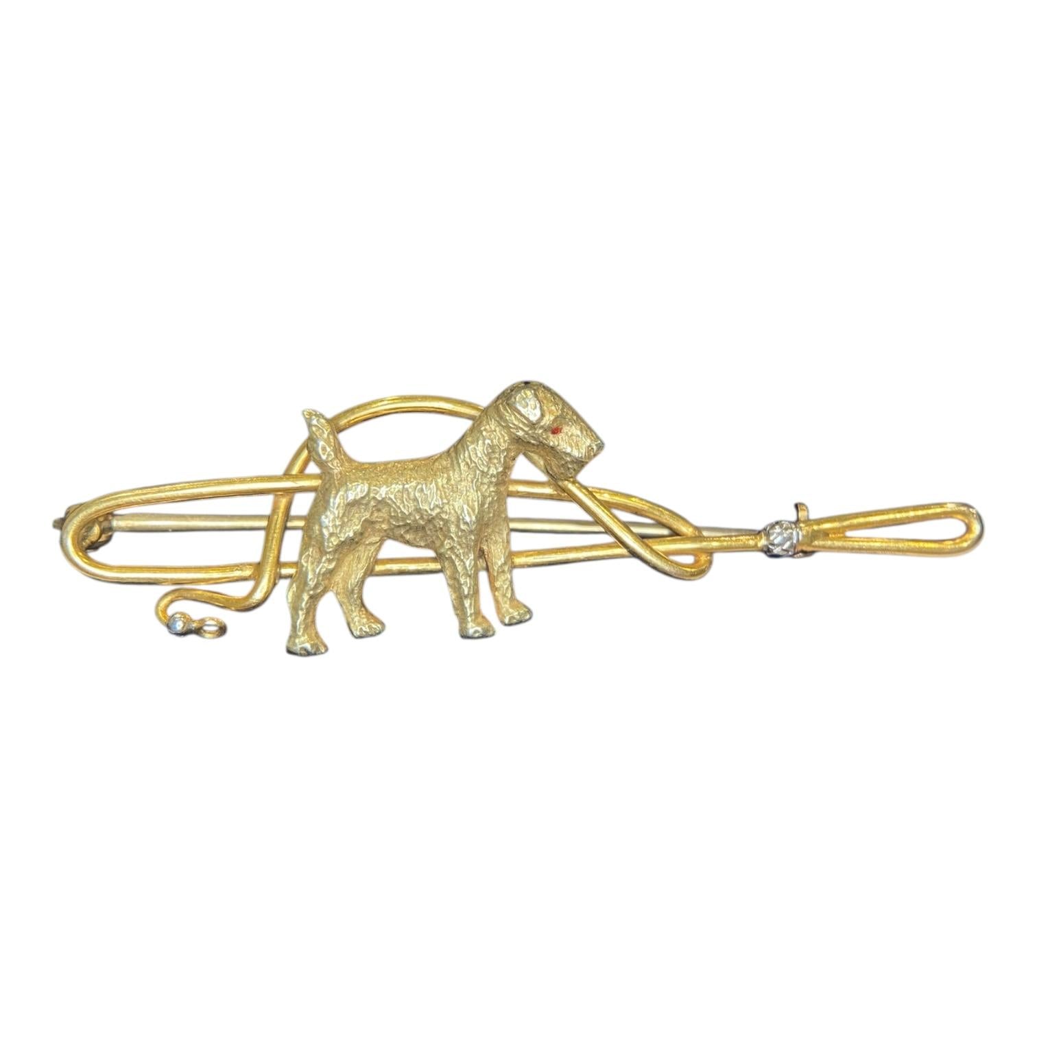 Vintage 14K Terrier with Leash Dog Pin