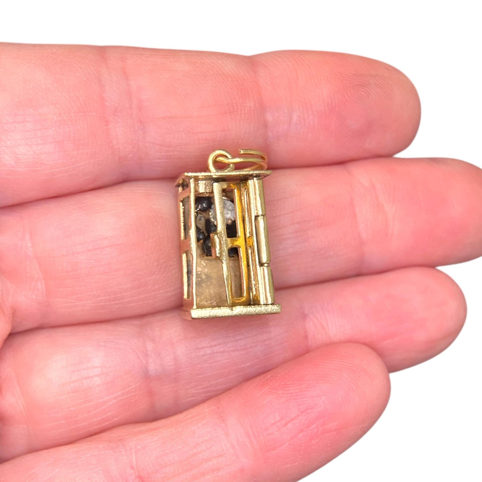 Vintage 14K Gold Articulating Phone Booth Charm Pendant