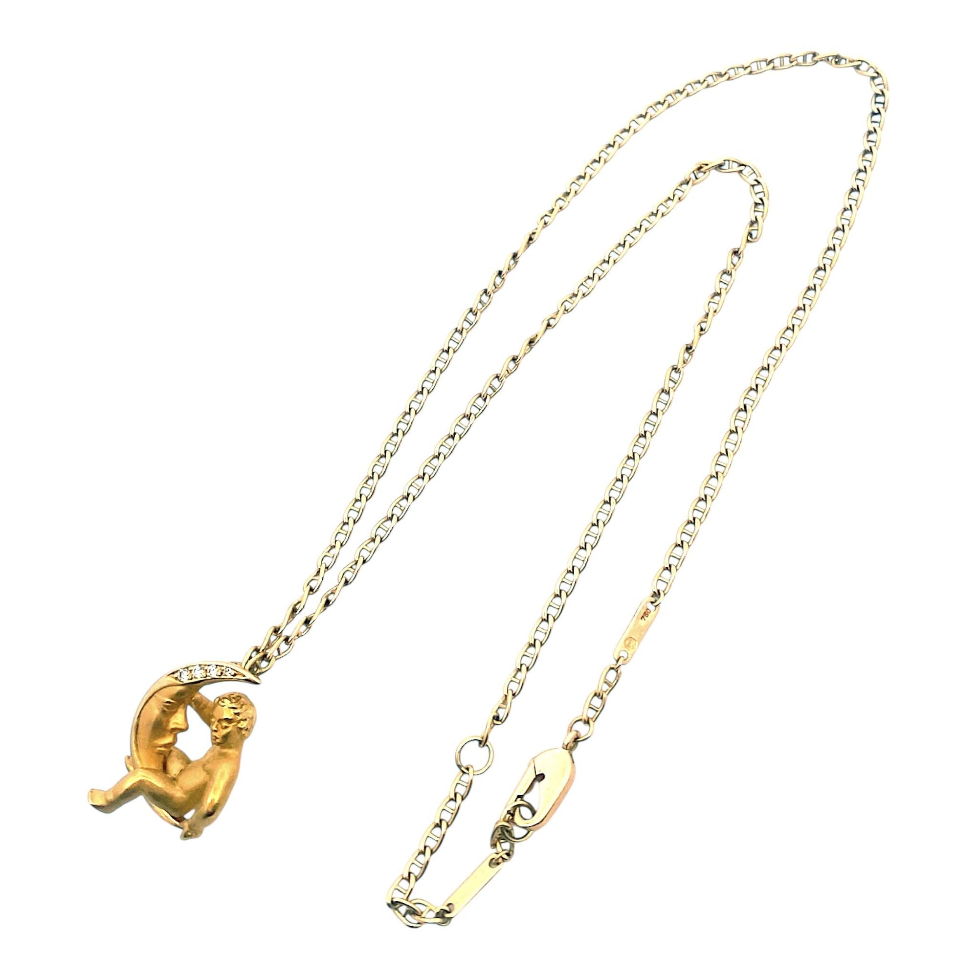 Carrera Y Carrera Diamond 18K Yellow Gold Moon Child Pendant Chain Necklace