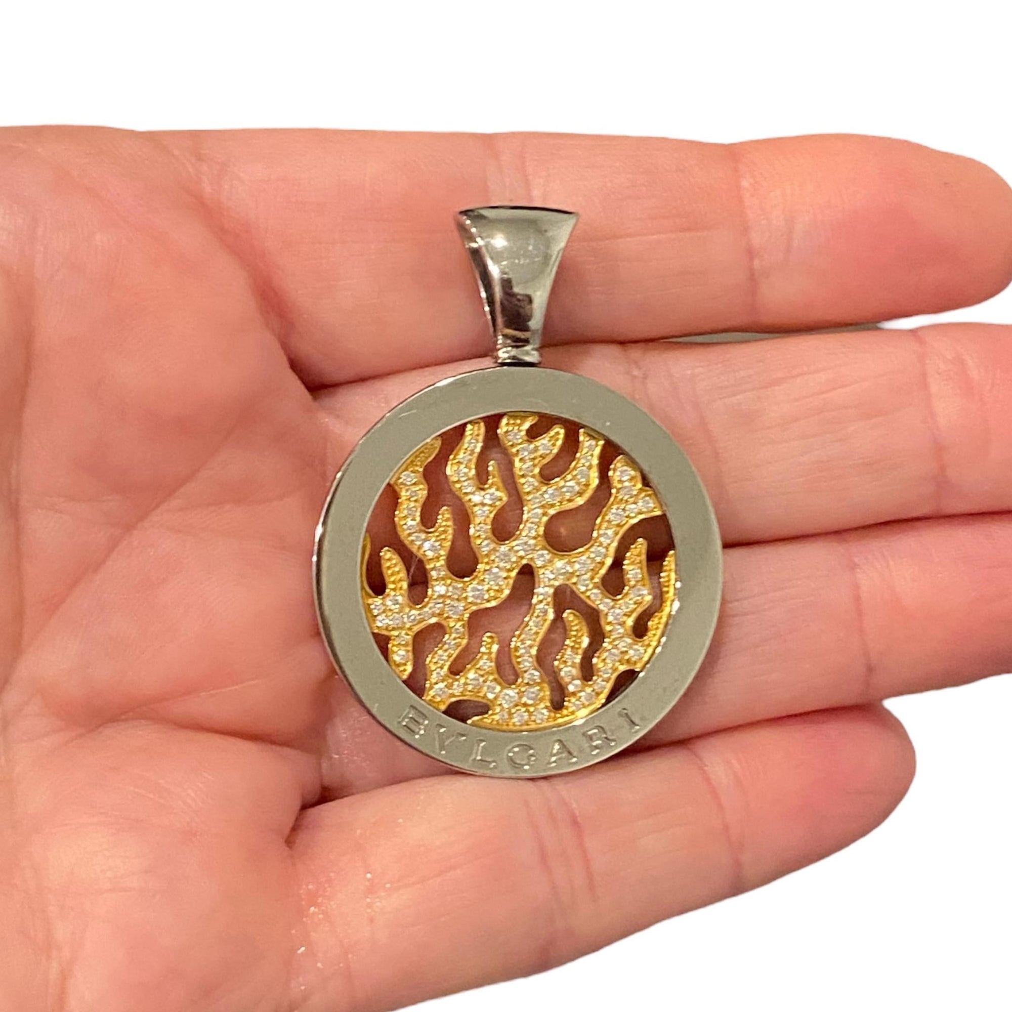 Vintage Bvlgari Tondo Fire Diamond 18K Stainless Pendant