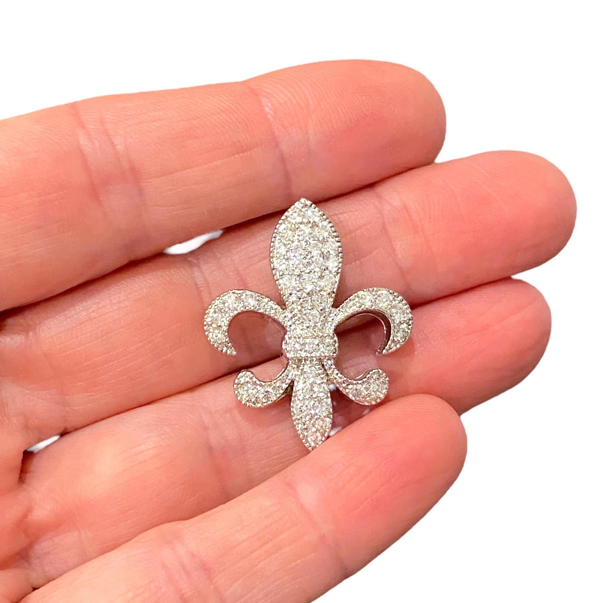 Vintage 18K White Gold Fleur-De-Lis Diamond Pendant