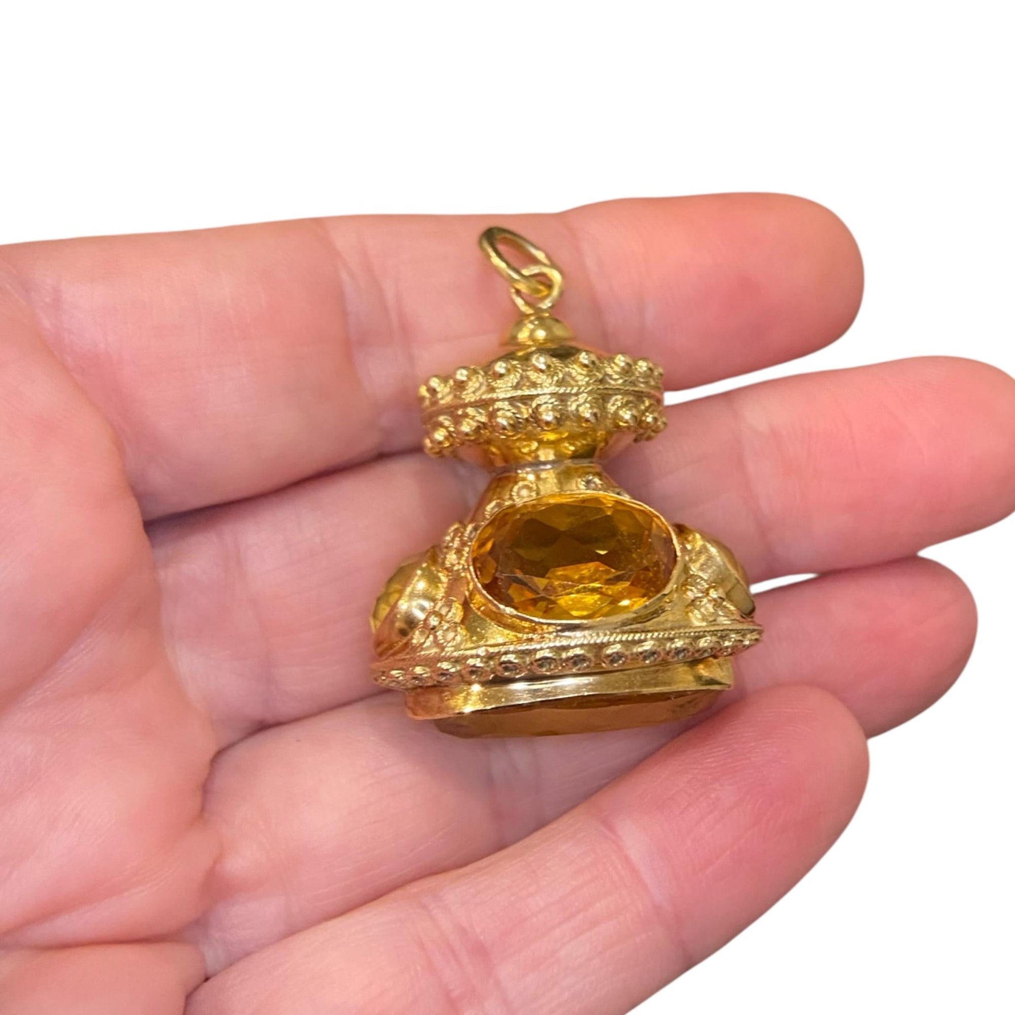 Etruscan Revival 18K Gold Citrine Charm Pendant