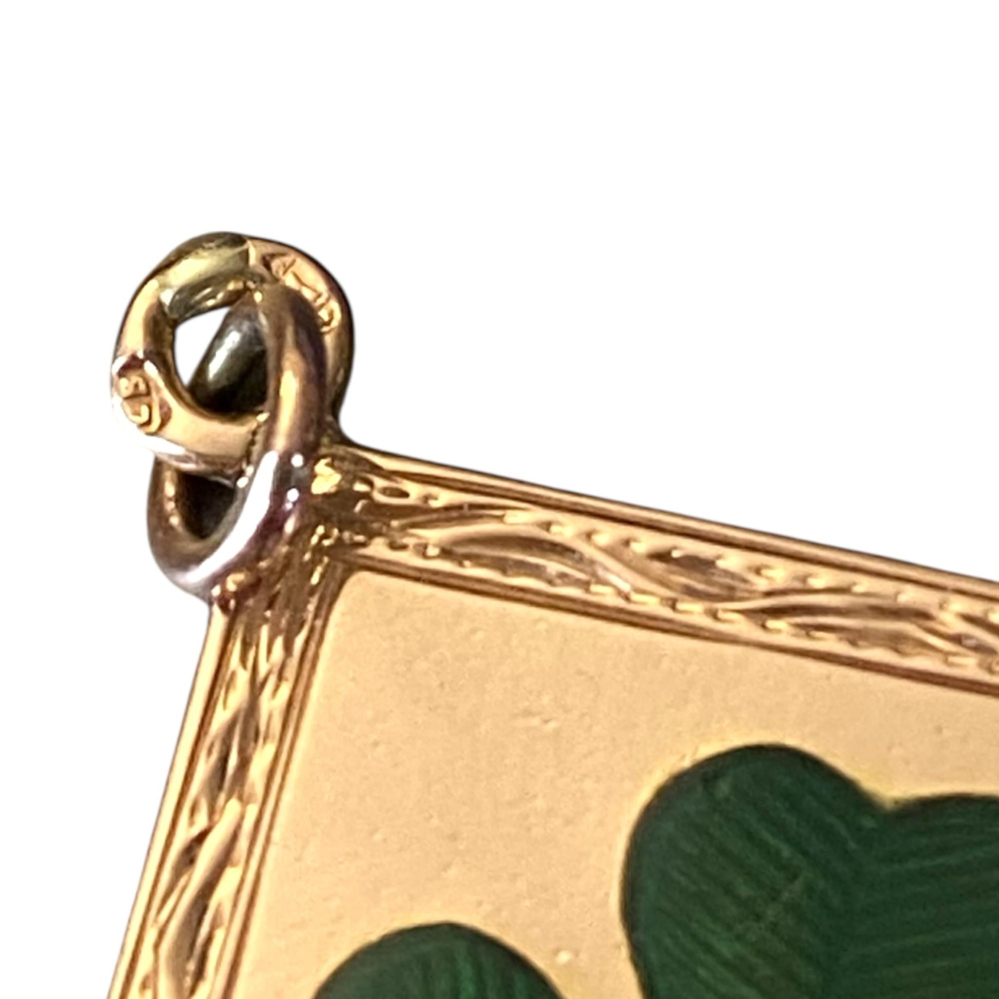 Antique 14K Rose Gold Enamel Four Leaf Clover Charm Pendant