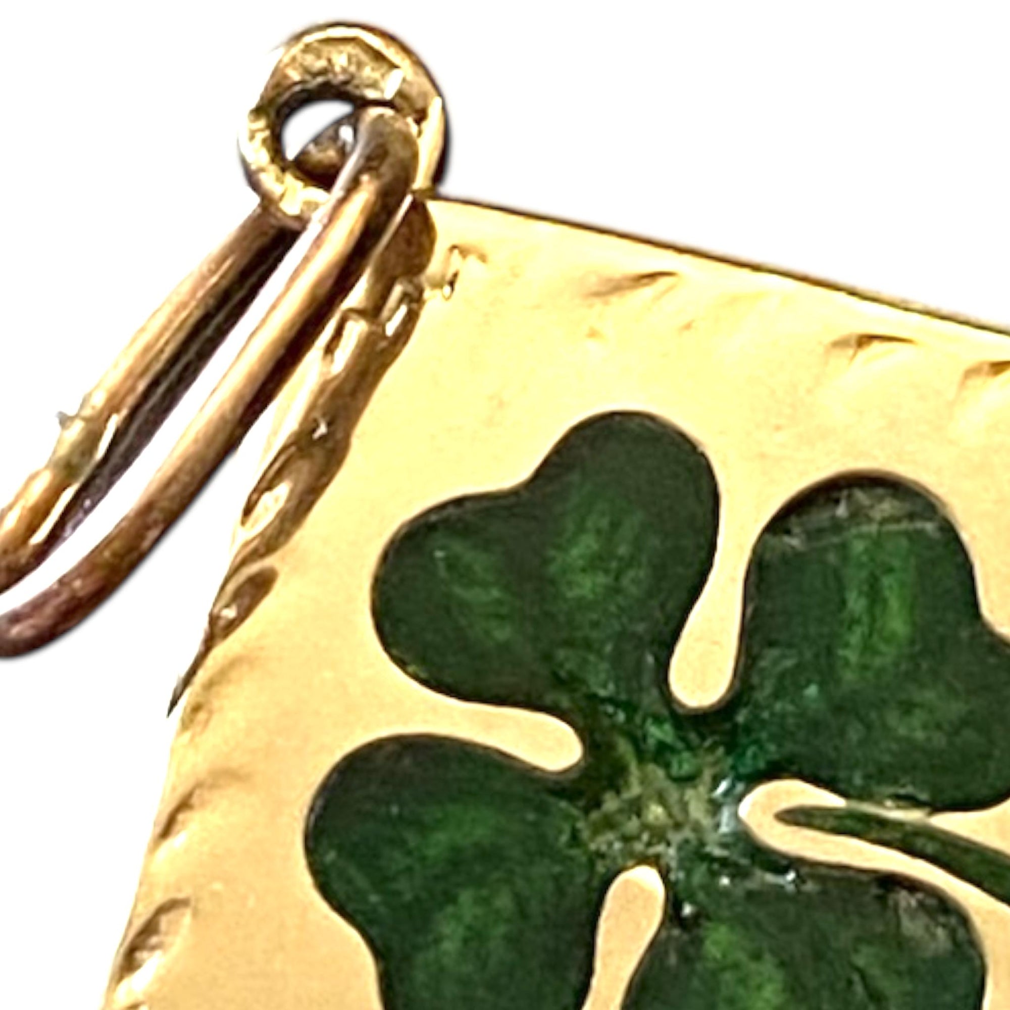Antique 14K Yellow Gold Enamel Four Leaf Clover Charm Pendant