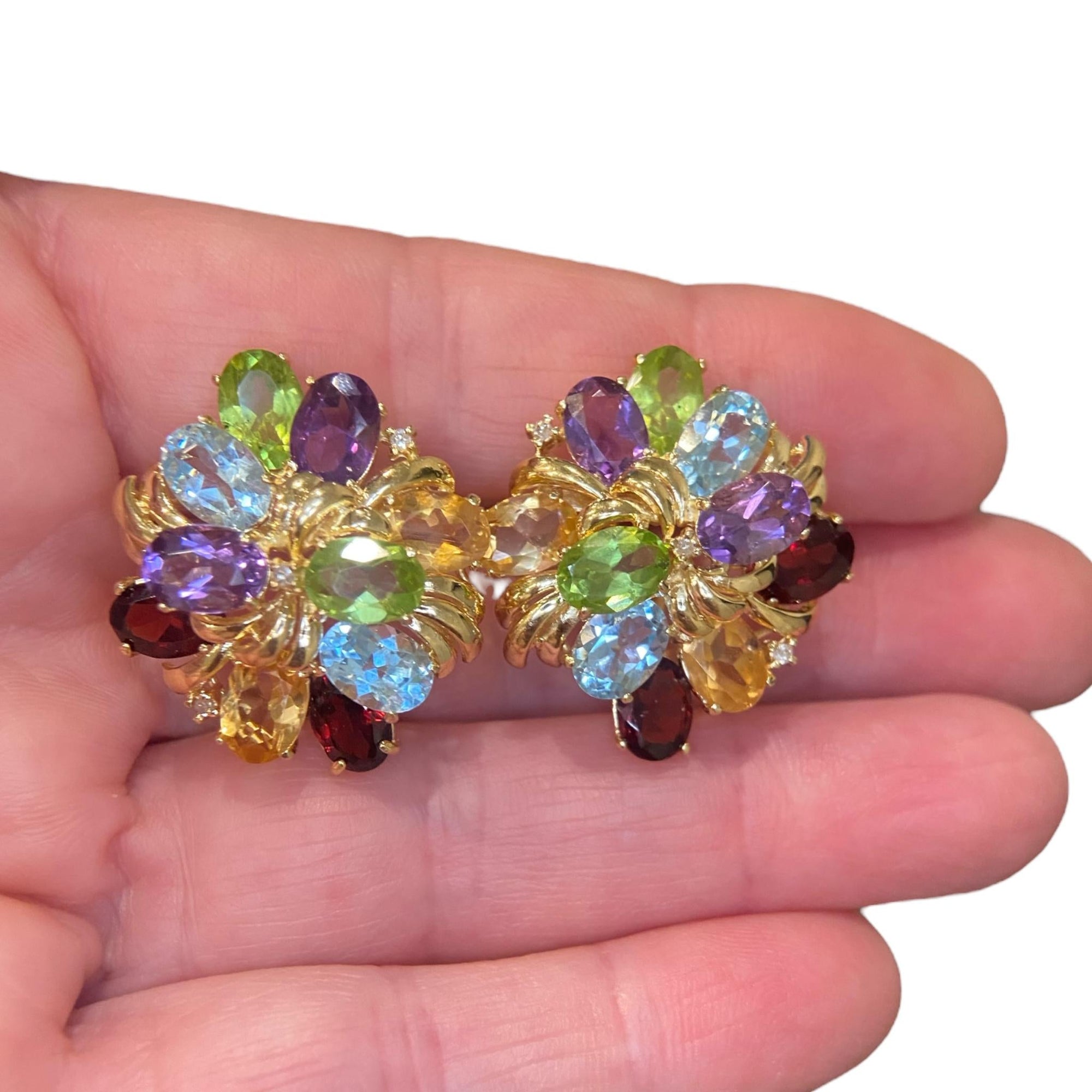 Vintage 14K Gold Multi Gemstone Tutti Frutti Earrings