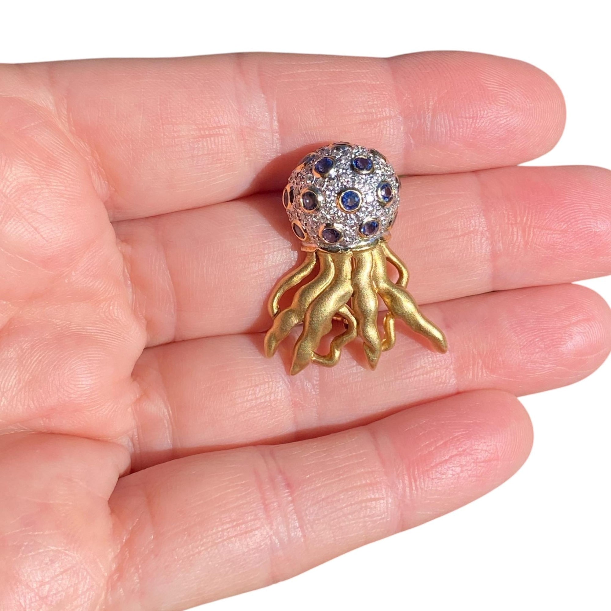 LeVian 18K Sapphire Diamond Jelly Fish Brooch