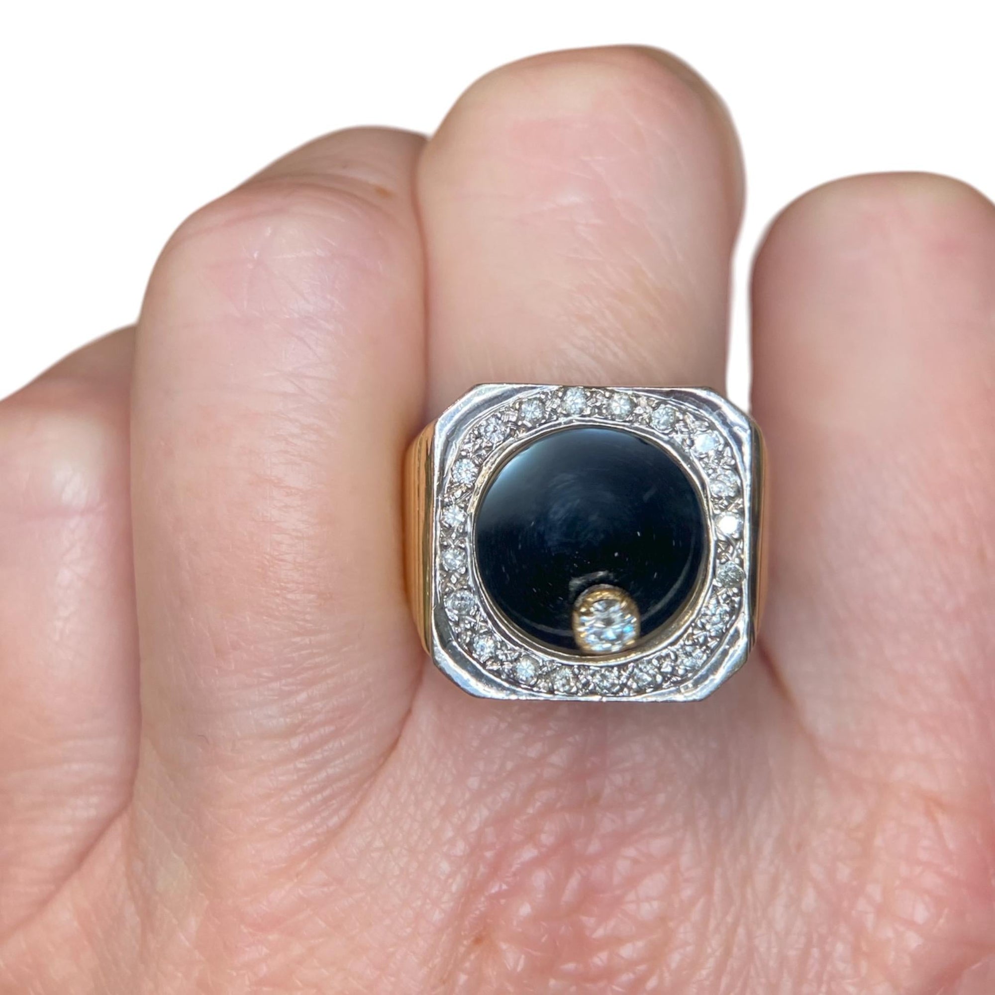 Vintage 14K Gold Onyx Floating Diamond Ring