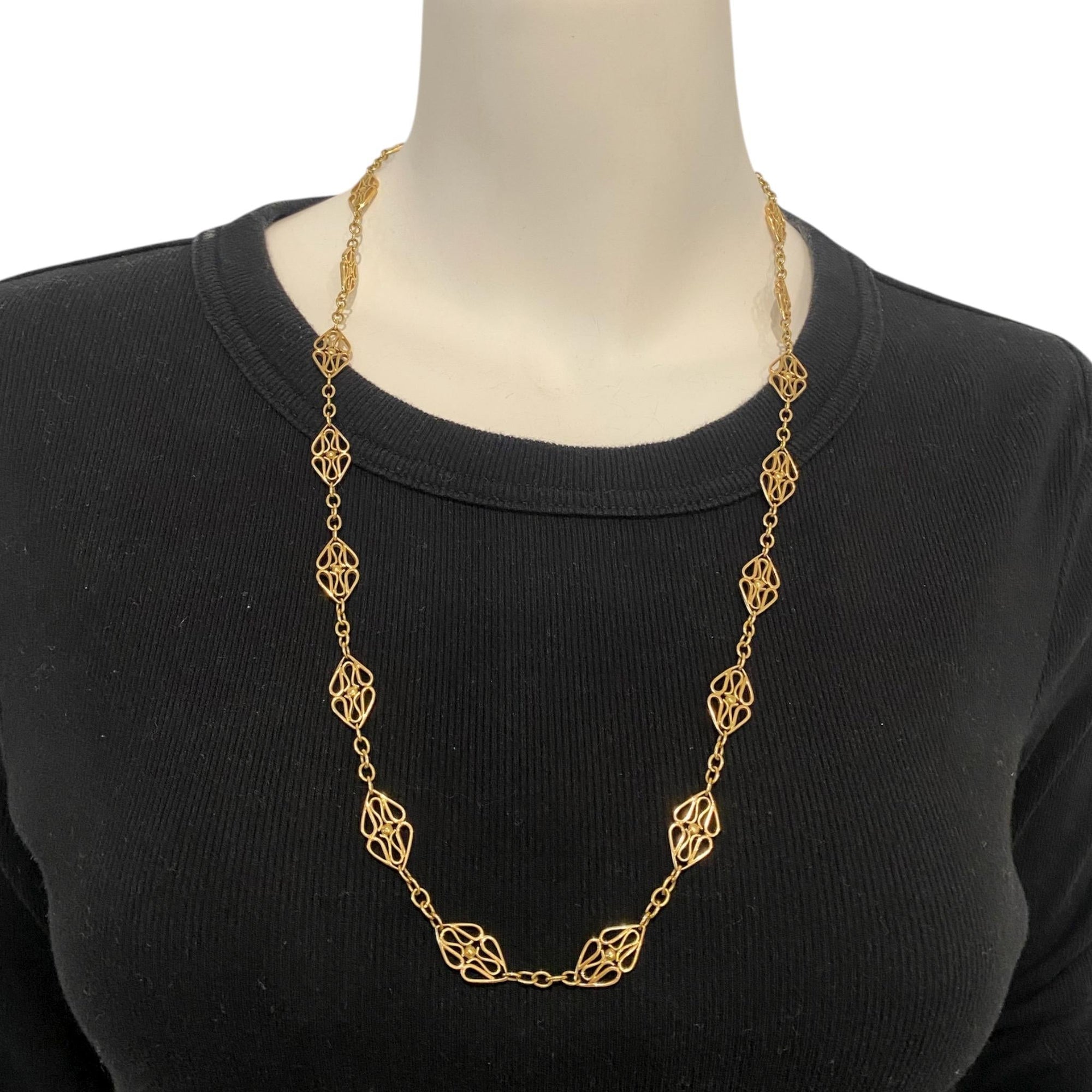 Antique 16K Yellow Gold Long Watch Chain Link Necklace