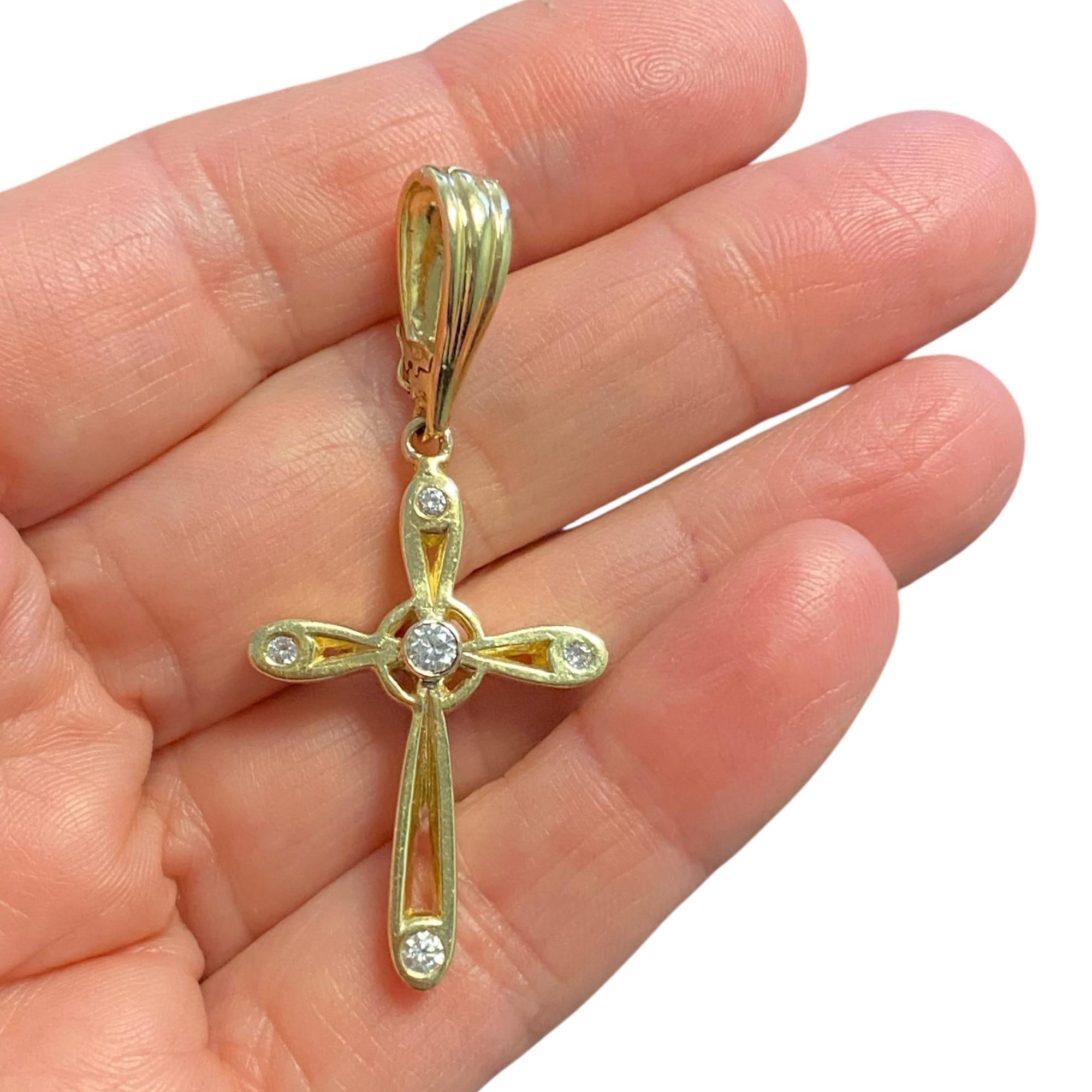 Vintage Large 14K Yellow Gold Diamond Cross Pendant Enhancer