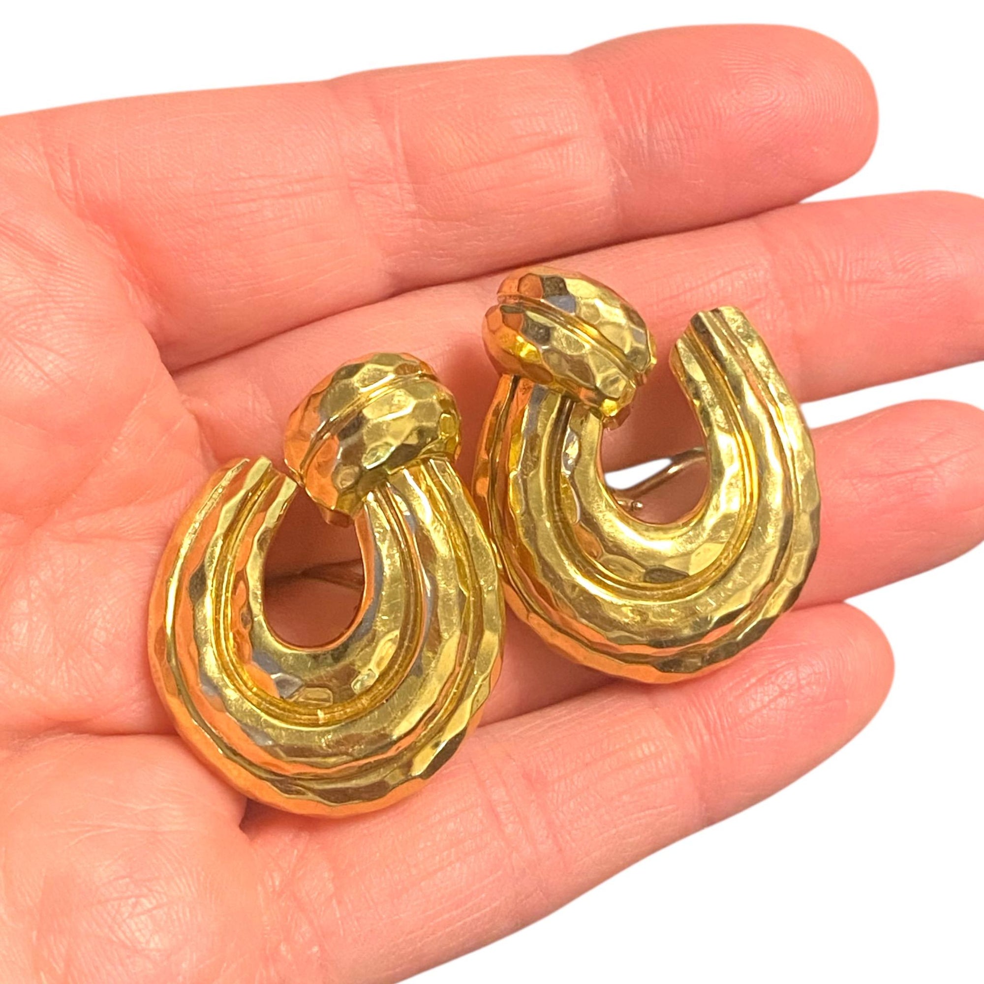 HENRY DUNAY New York 18K Gold Faceted Hoops Earrings