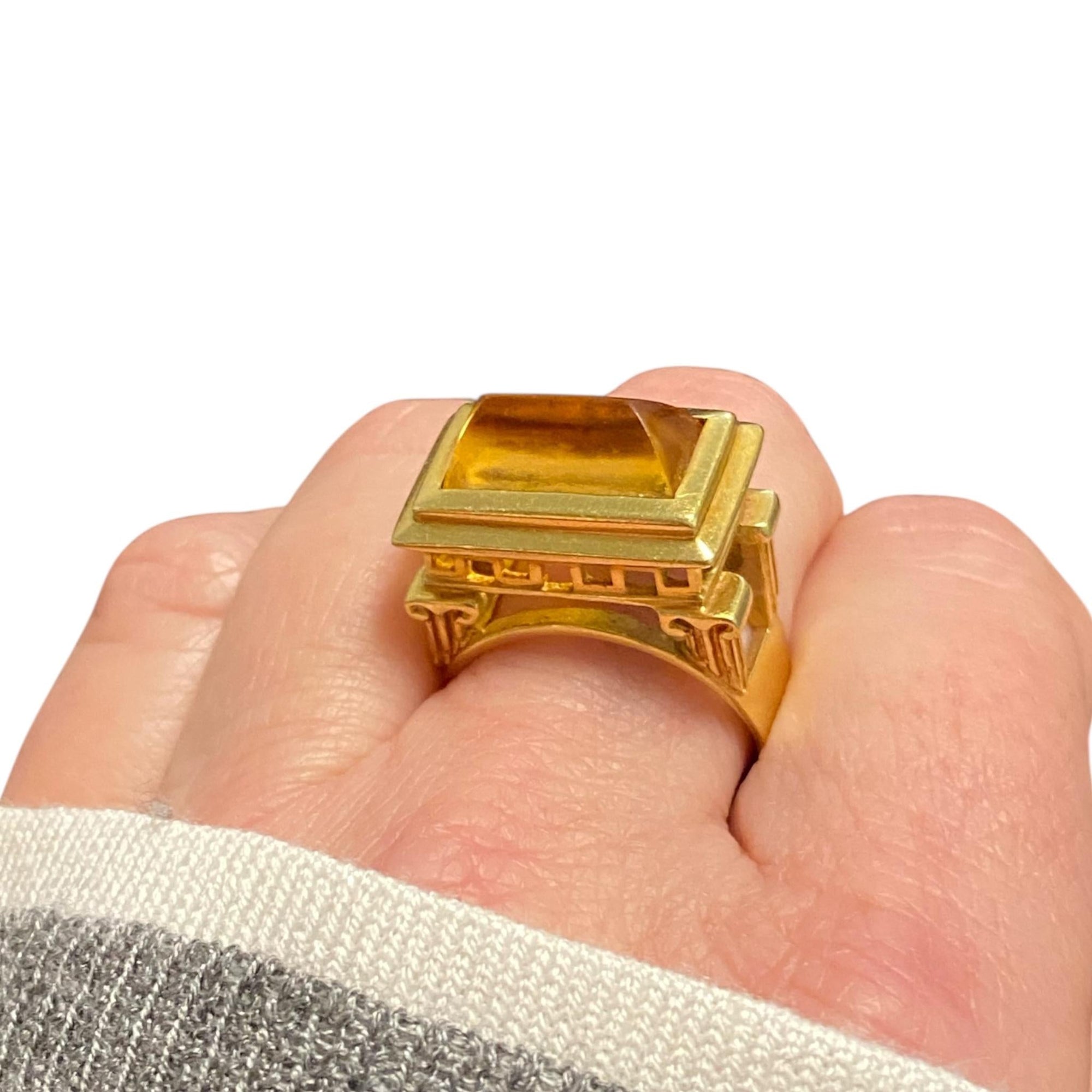 FINESTRA 1990 Greek Revival 18K Yellow Gold and Citrine Architectural Ring