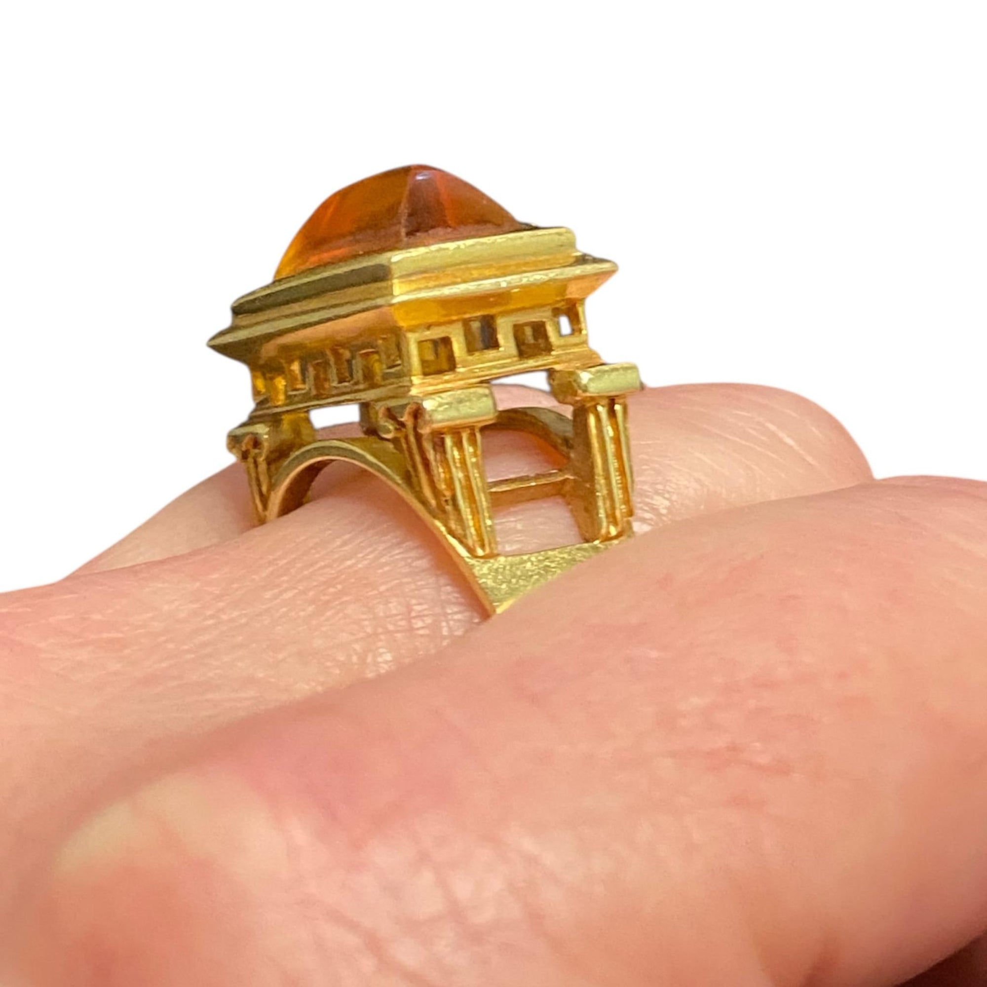 FINESTRA 1990 Greek Revival 18K Yellow Gold and Citrine Architectural Ring