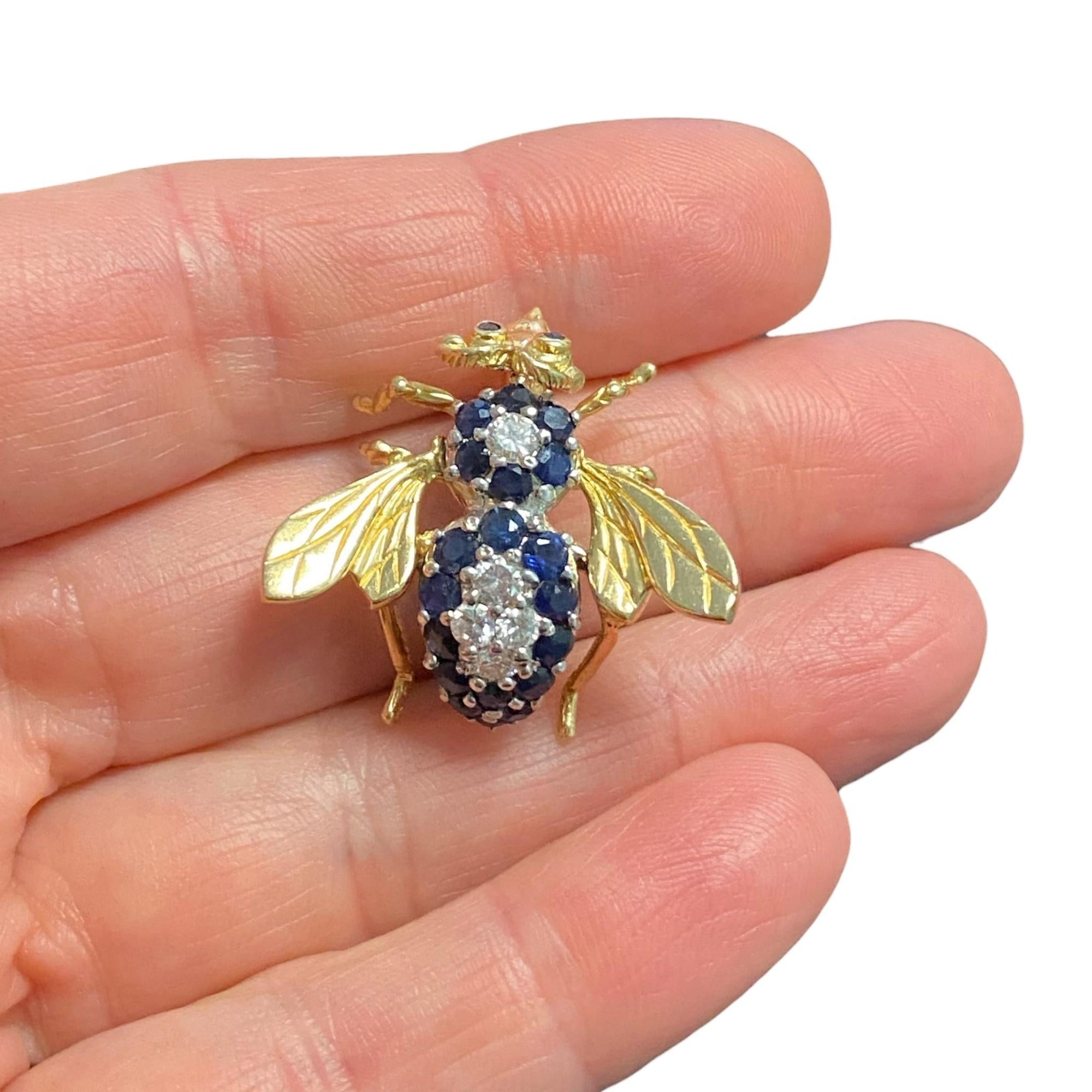 Vintage 14K Yellow Gold Sapphire & Diamond Fly Brooch