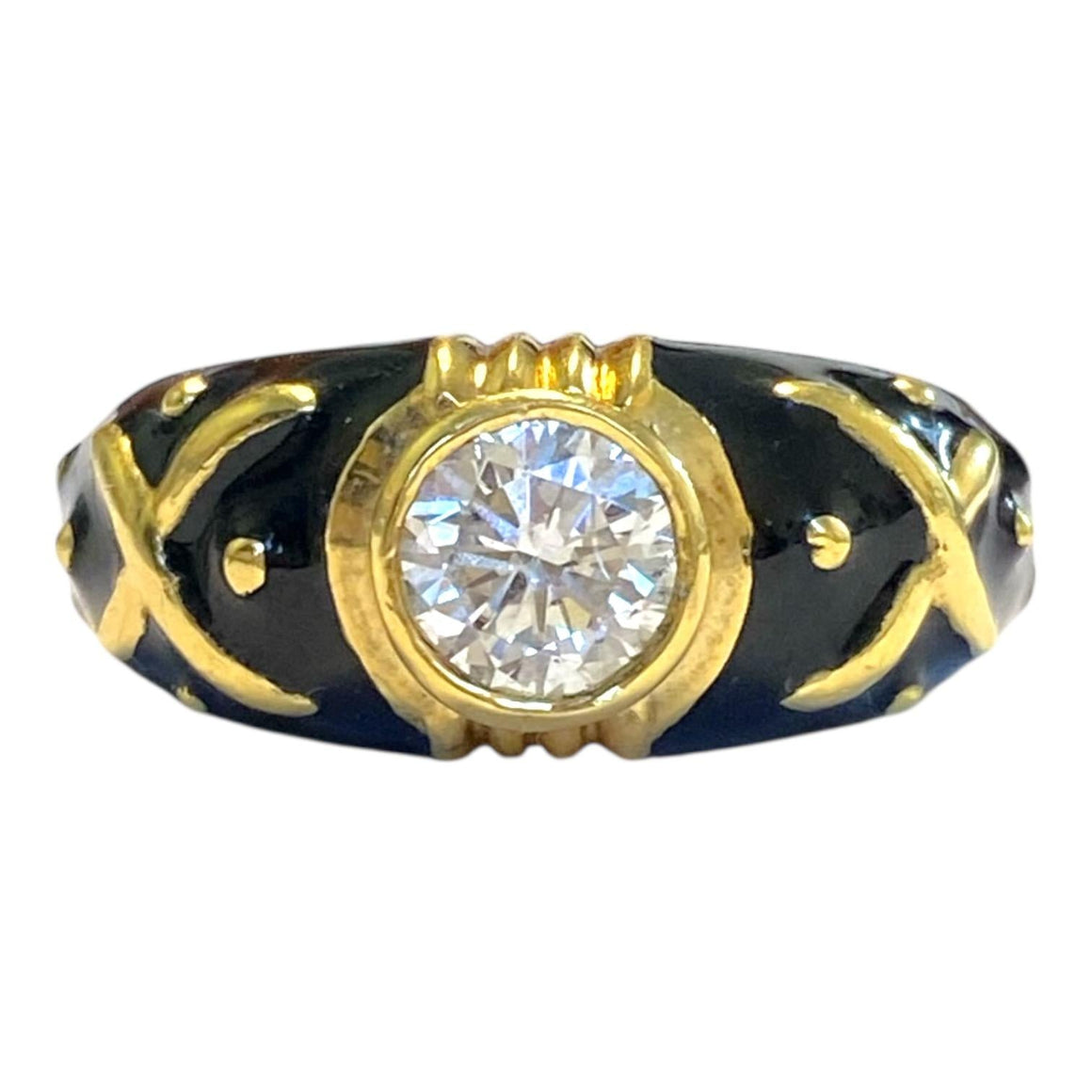 Vintage HIDALGO 18K Black Enamel Diamond Solitaire Ring
