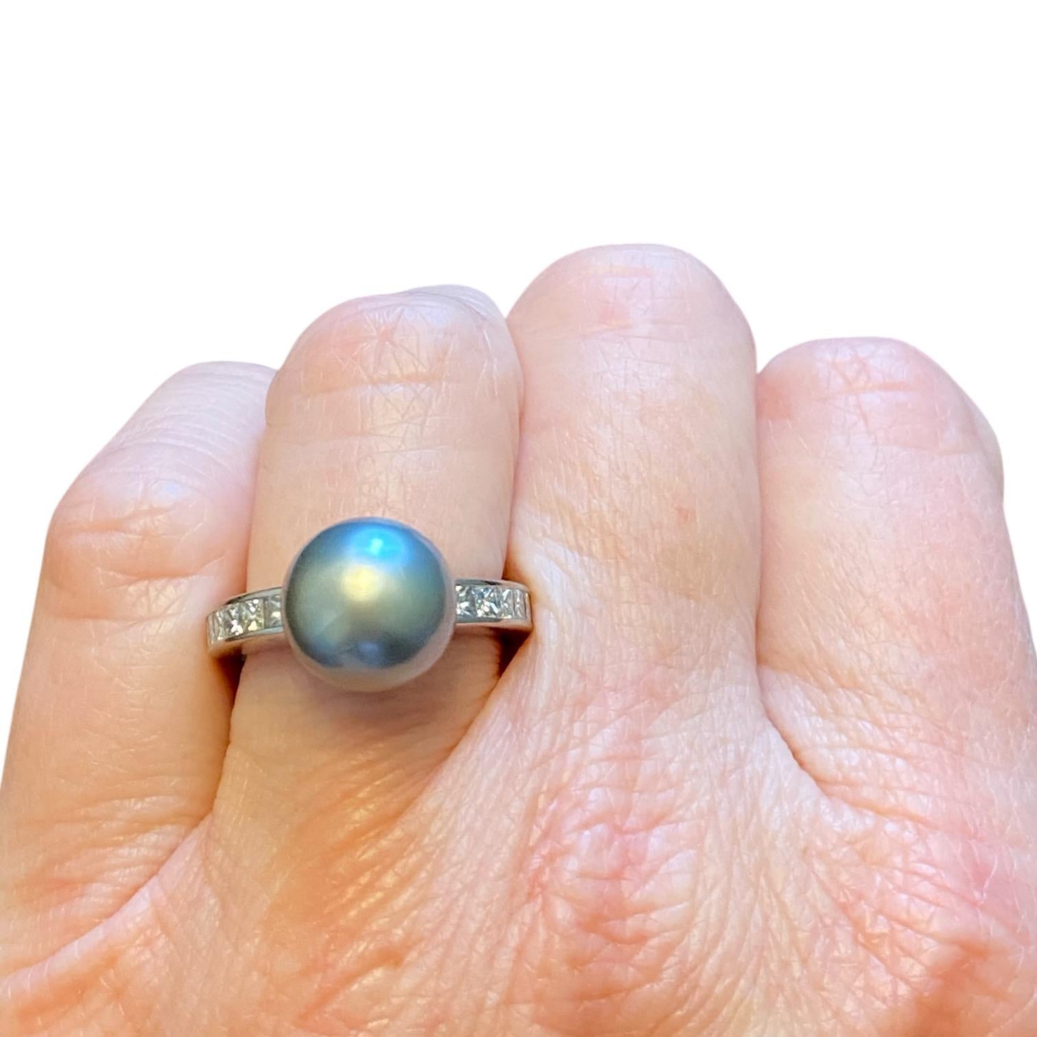 Mikimoto 18K White Gold Silver Akoya Pearl And Diamond Ring