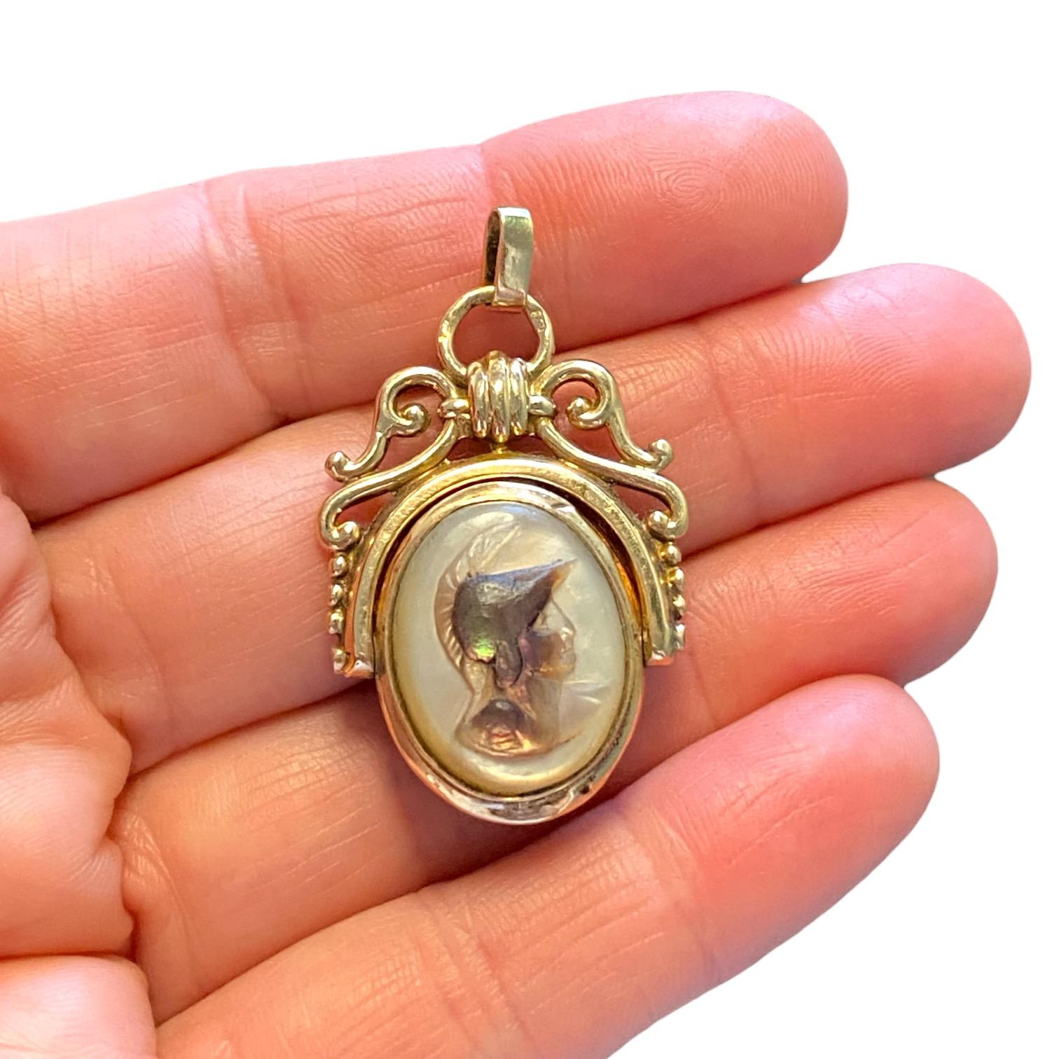 Antique 14K Gold Mother-of-Pearl and Onyx Flip Fob Pendant