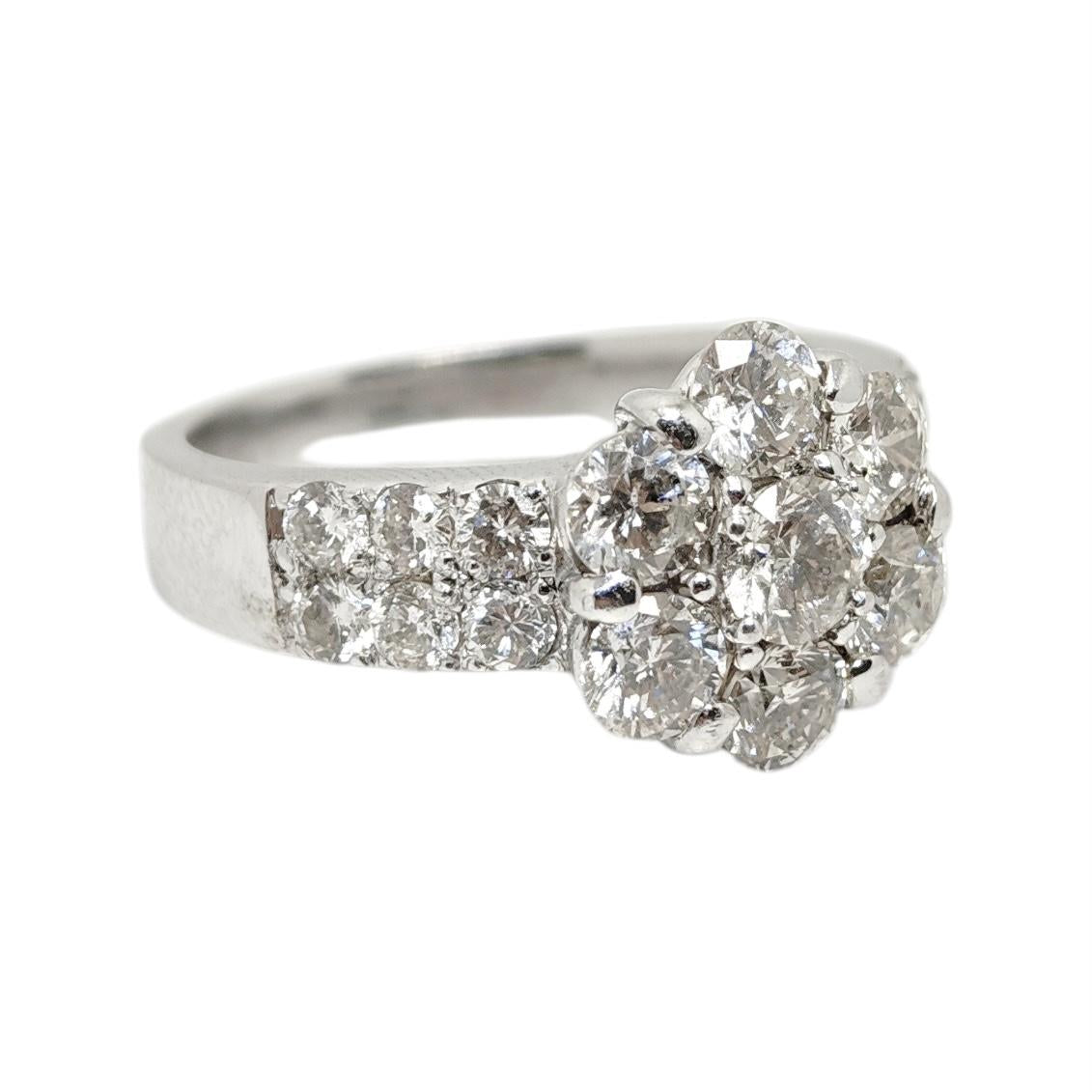 Vintage 18K White Gold Diamond Floret Ring