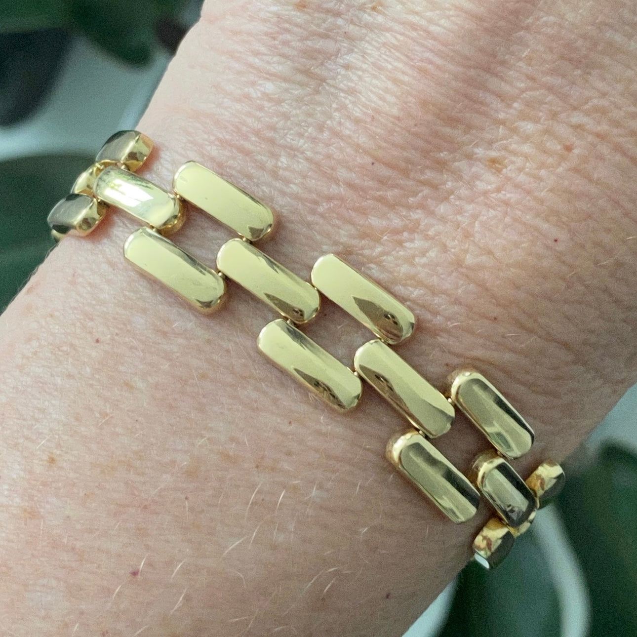 Wide Panther Link Reversible Bracelet 14K White and Yellow Gold