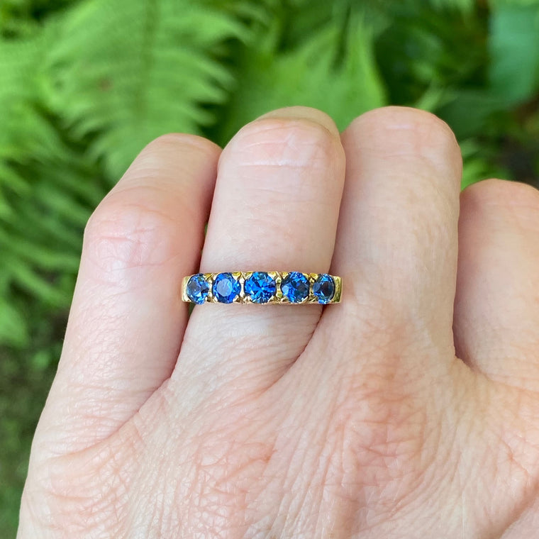 Antique Blue Sapphire Five Stone 14K Gold Ring
