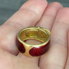Vintage 18K Yellow Gold Guilloche Enamel Buckle Pinky Ring Size 4.25