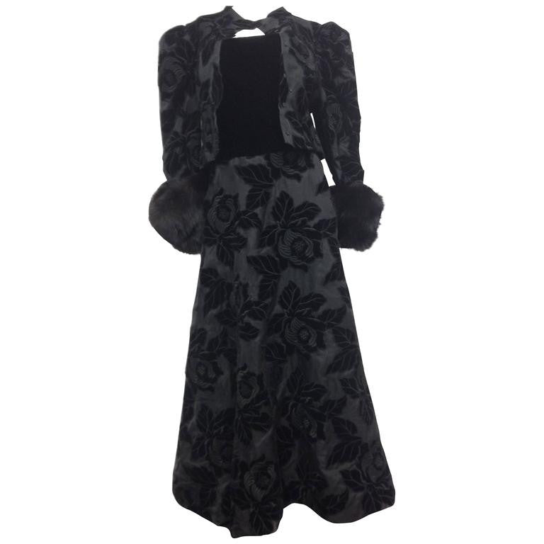 Vintage SCAASI Black Velvet Appliqué Detail Dress and Blazer
