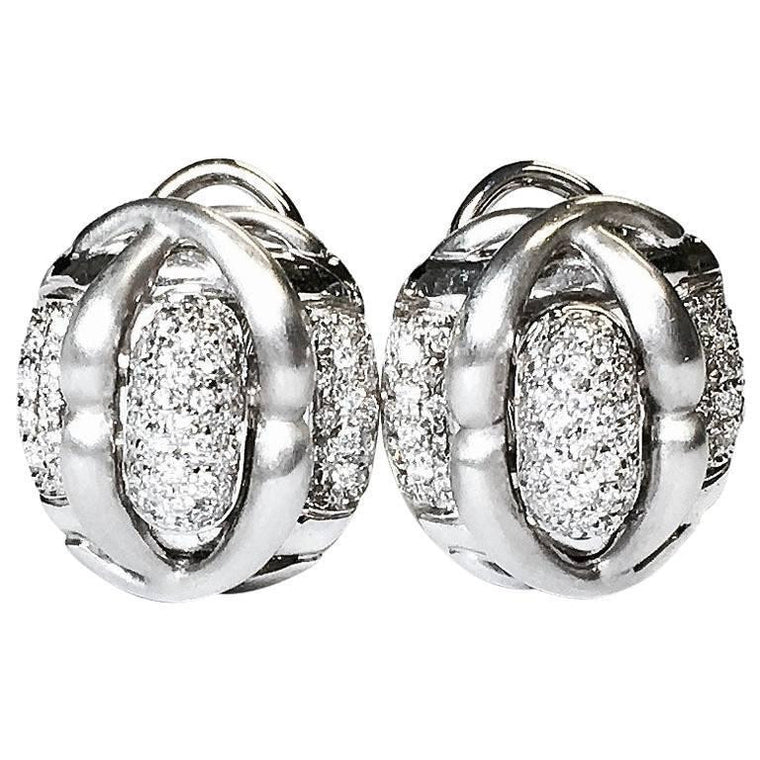 Leva Pave Diamond Satin Finish 18K White Gold Earrings