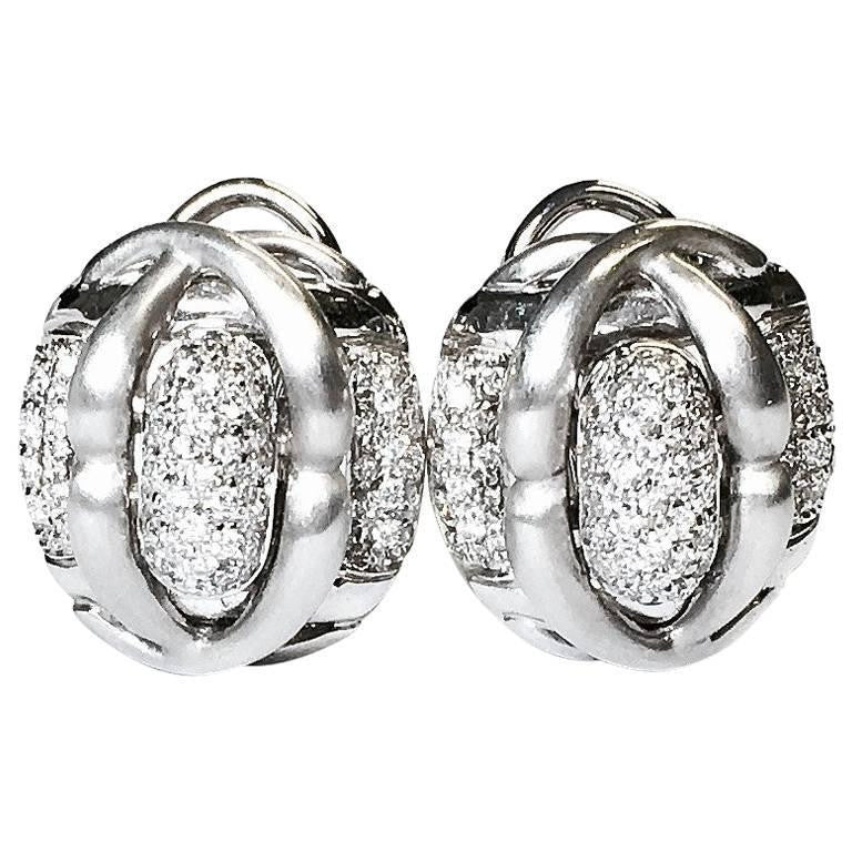 Leva Pave Diamond Satin Finish 18K White Gold Earrings