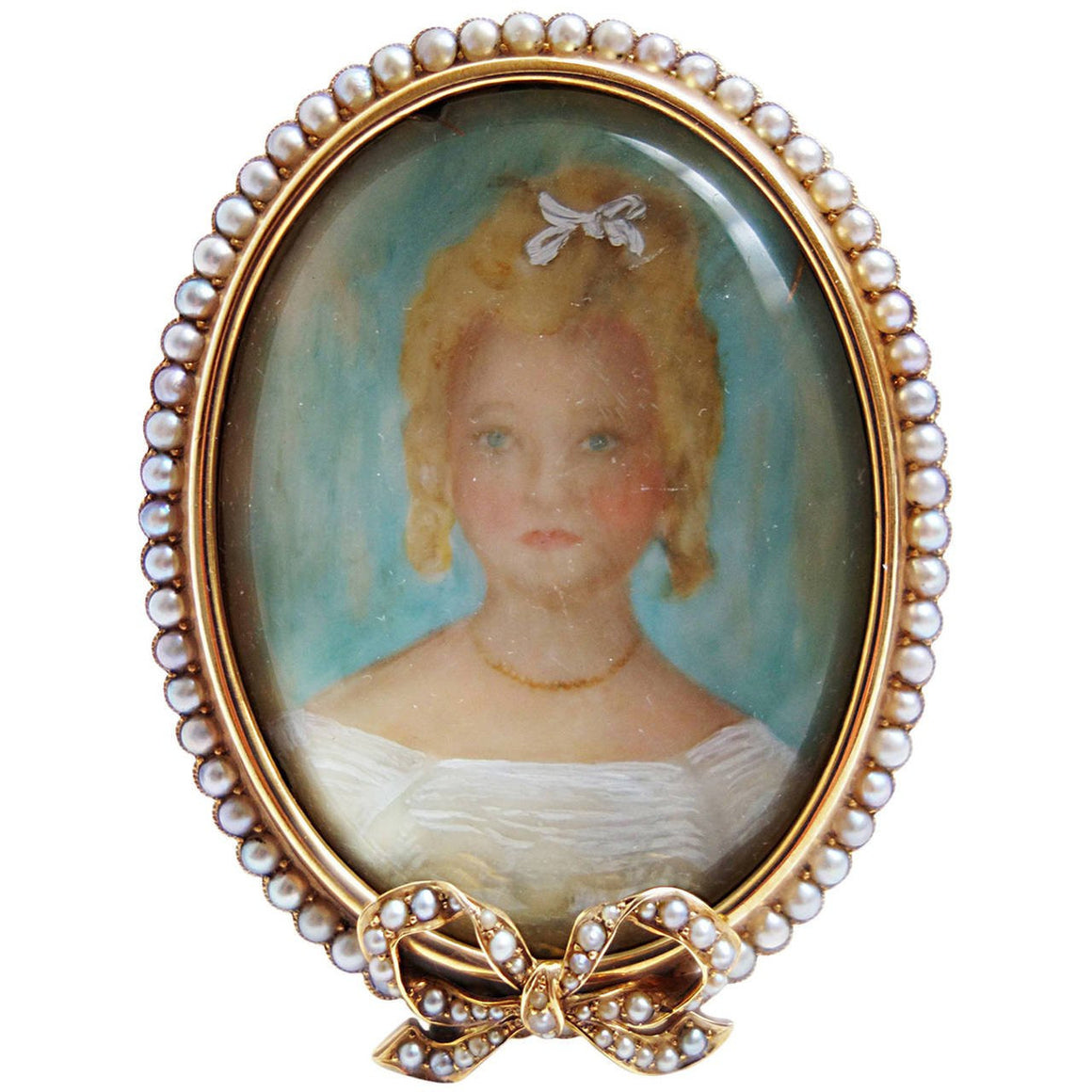 Antique Pearl Gold Portrait Miniature Picture Frame