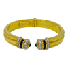 Portuguese 19K Gold Sapphire Emerald and Diamond Hinged Cuff Bracelet
