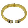 Portuguese 19K Gold Sapphire Emerald and Diamond Hinged Cuff Bracelet