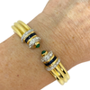 Portuguese 19K Gold Sapphire Emerald and Diamond Hinged Cuff Bracelet