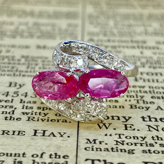 Edwardian GIA No Heat Pink Sapphire and Diamond Ring