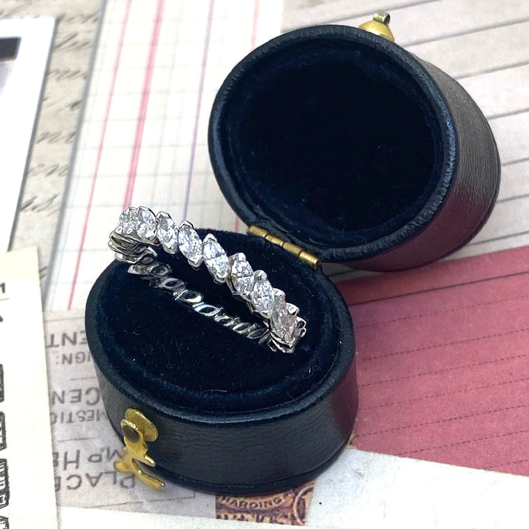 Vintage Platinum Marquise Diamonds Eternity Band Size 8.25