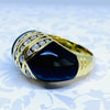 Vintage 18K Yellow Gold Black Onyx and Diamond Dome Ring