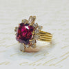 Vintage 18K Gold Rubellite Tourmaline & Diamond Ring