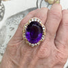 Estate 30 Carat Amethyst and Diamond 14K Rose Gold Ring