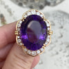 Estate 30 Carat Amethyst and Diamond 14K Rose Gold Ring