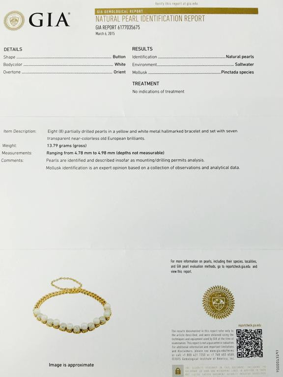 Antique French Certified Natural Pearl Diamond 18K Gold Bracelet